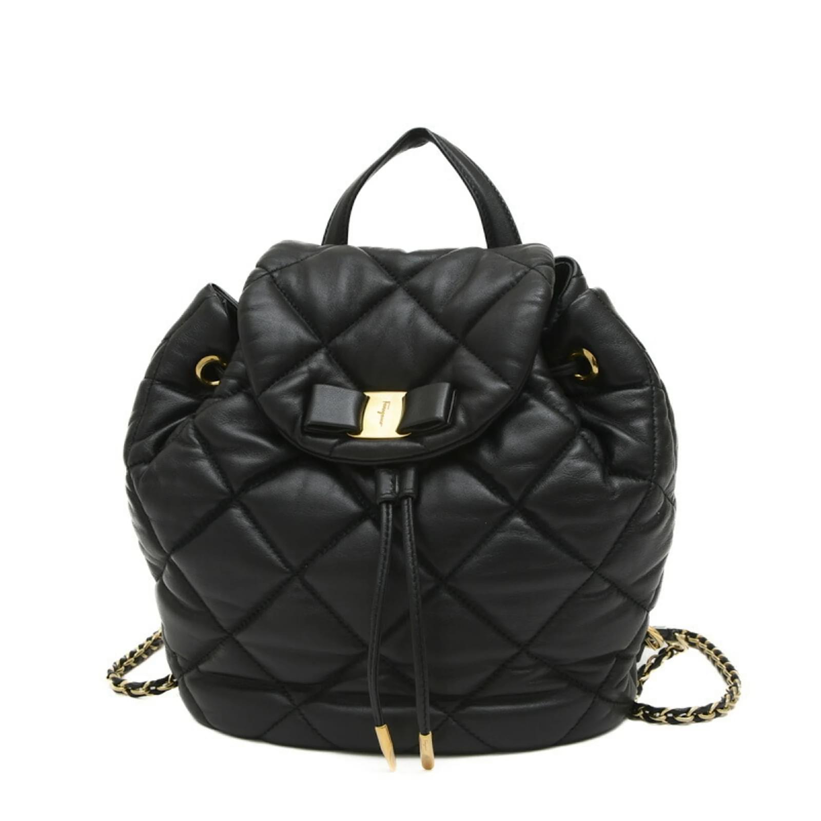 Salvatore Ferragamo Black Leather Quilted Rucksack ref