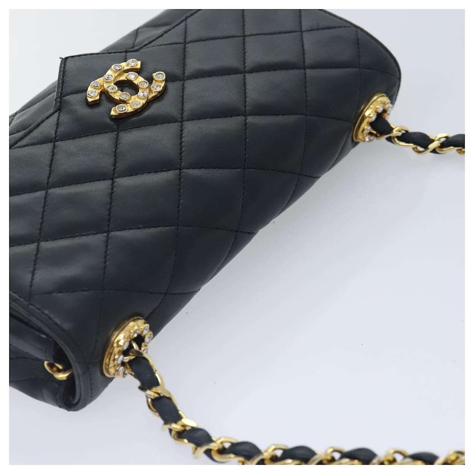 CHANEL Matelasse COCO Mark Chain Stone Bag Lamb Skin Black