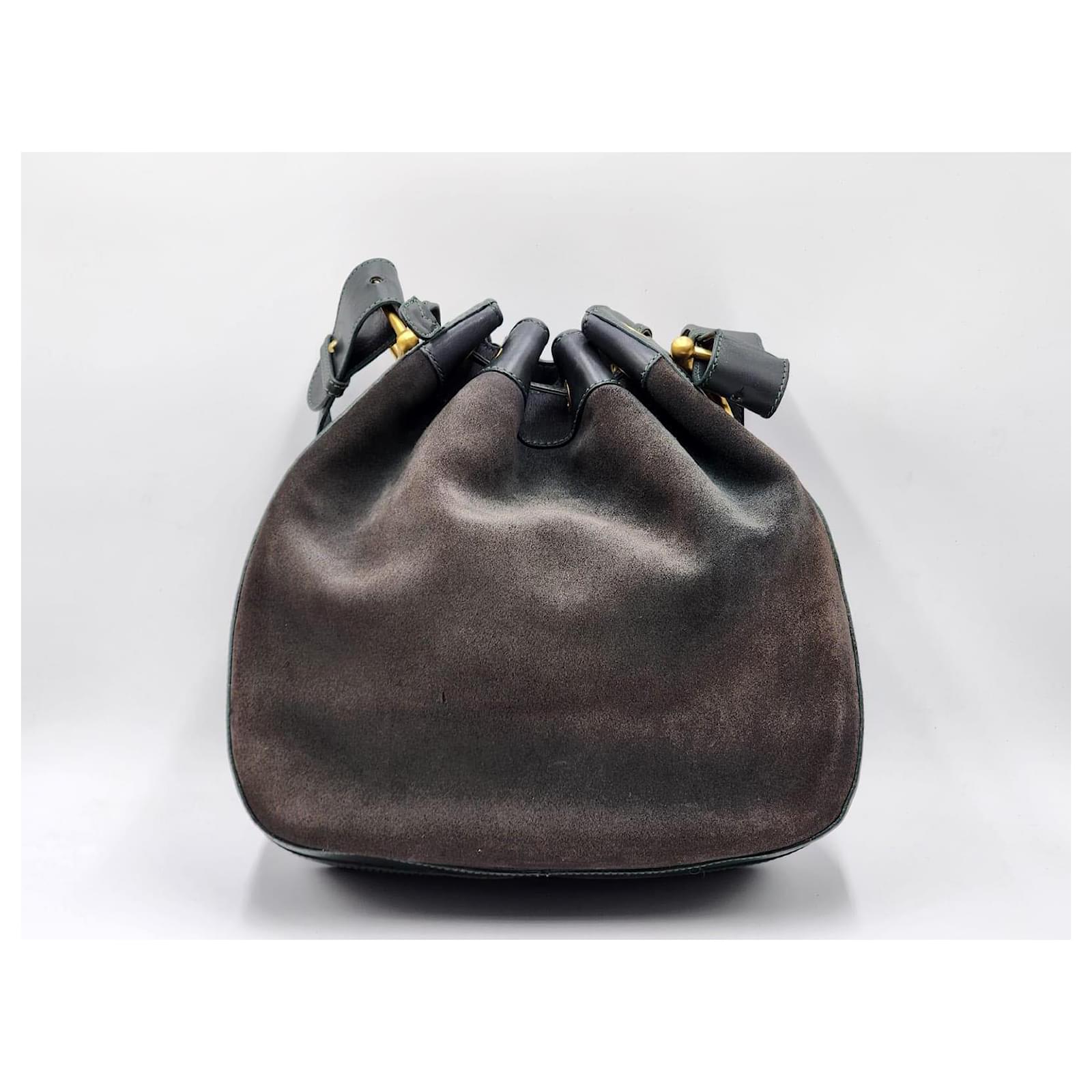 Gucci Vintage Horsebit Drawstring Bucket Bag Dark green