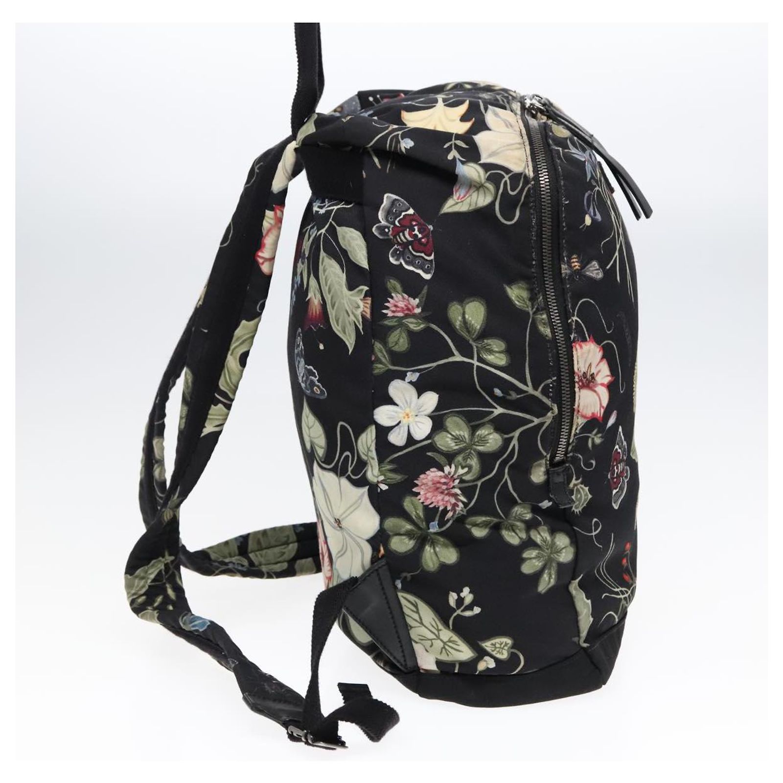 GUCCI Flora Backpack Canvas Black Silver 353476 Auth 90194 