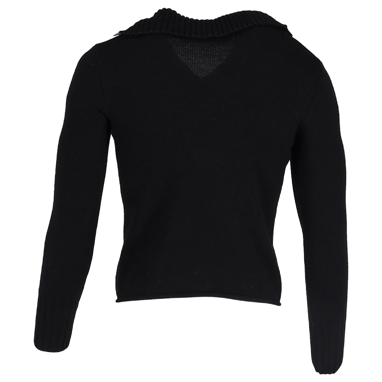Burberry Novacheck Trim Half Button-Up Sweater in Black Wool ref