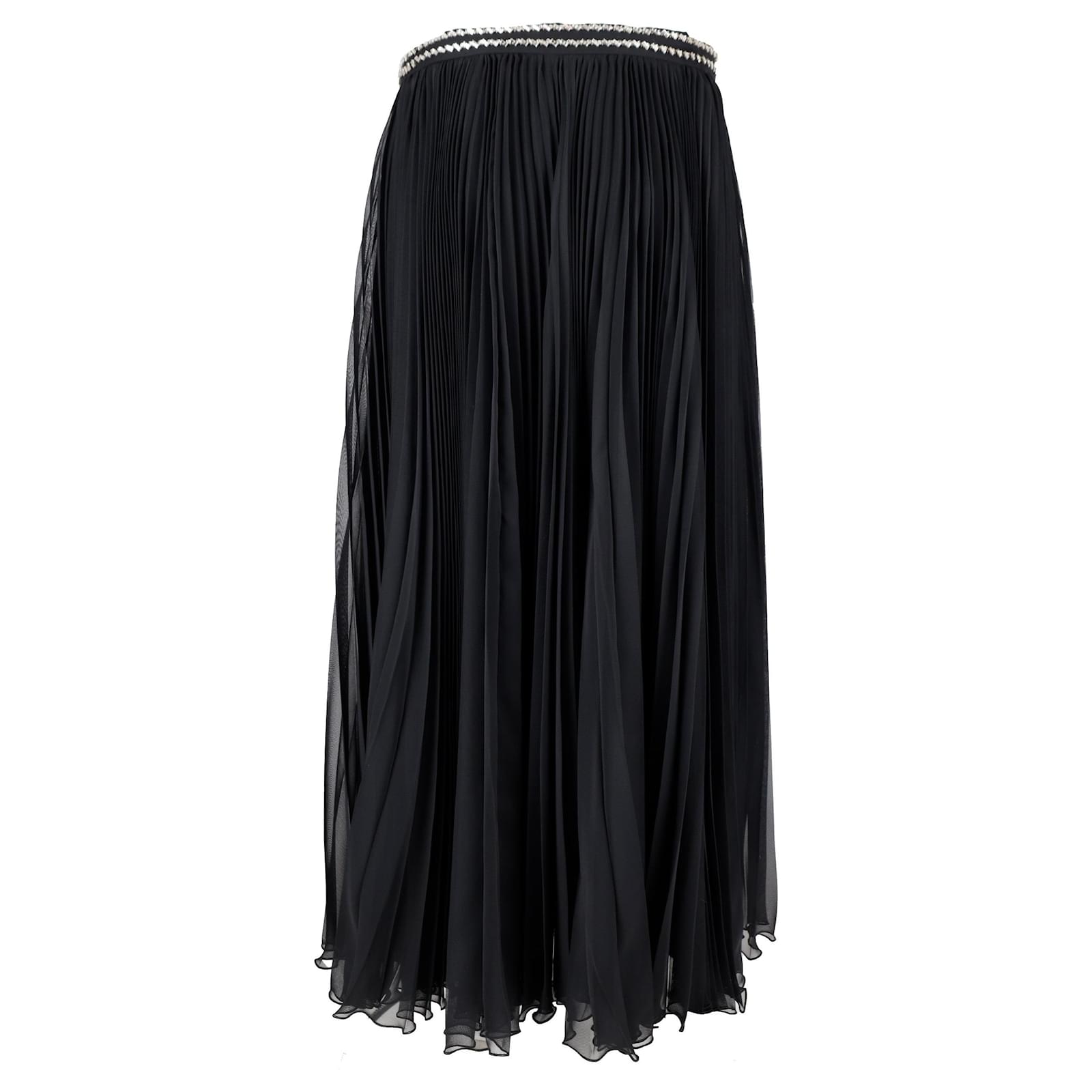Prada Stone Embellished Pleated Skirt - '10s Black Silk ref