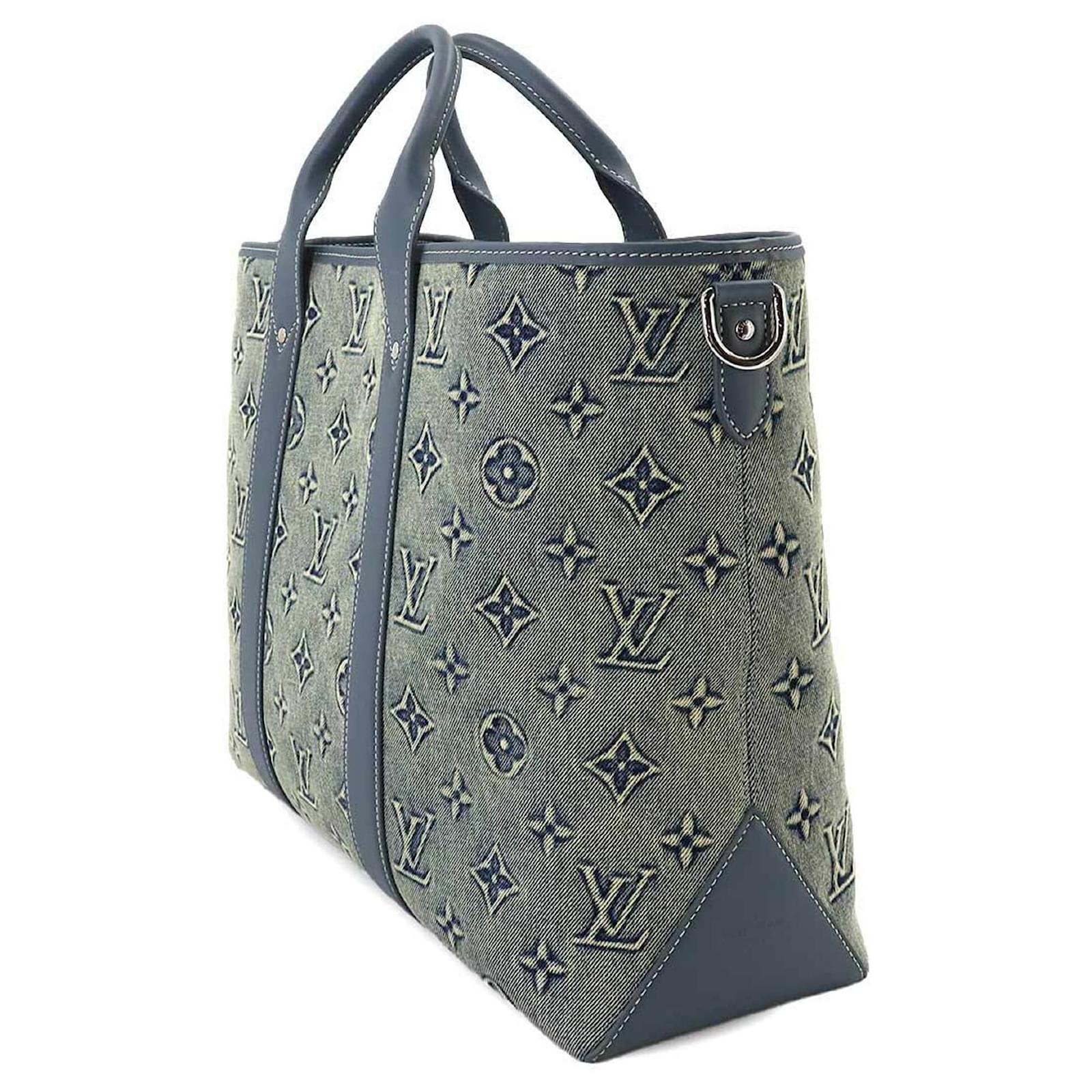 Louis Vuitton Monogram Wash Denim Weekend Tote NM Blue Leather