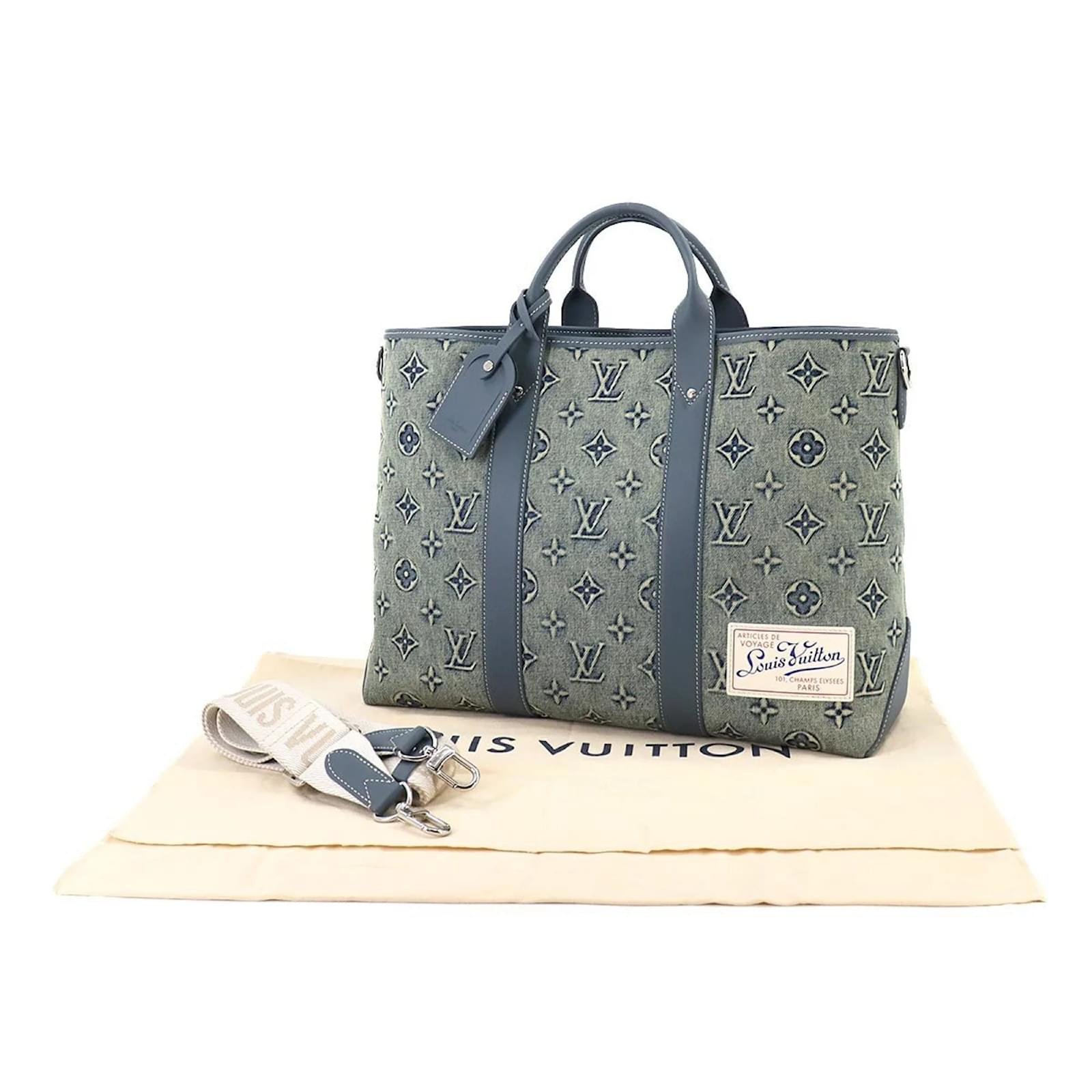 Louis Vuitton Monogram Wash Denim Weekend Tote NM Blue Leather