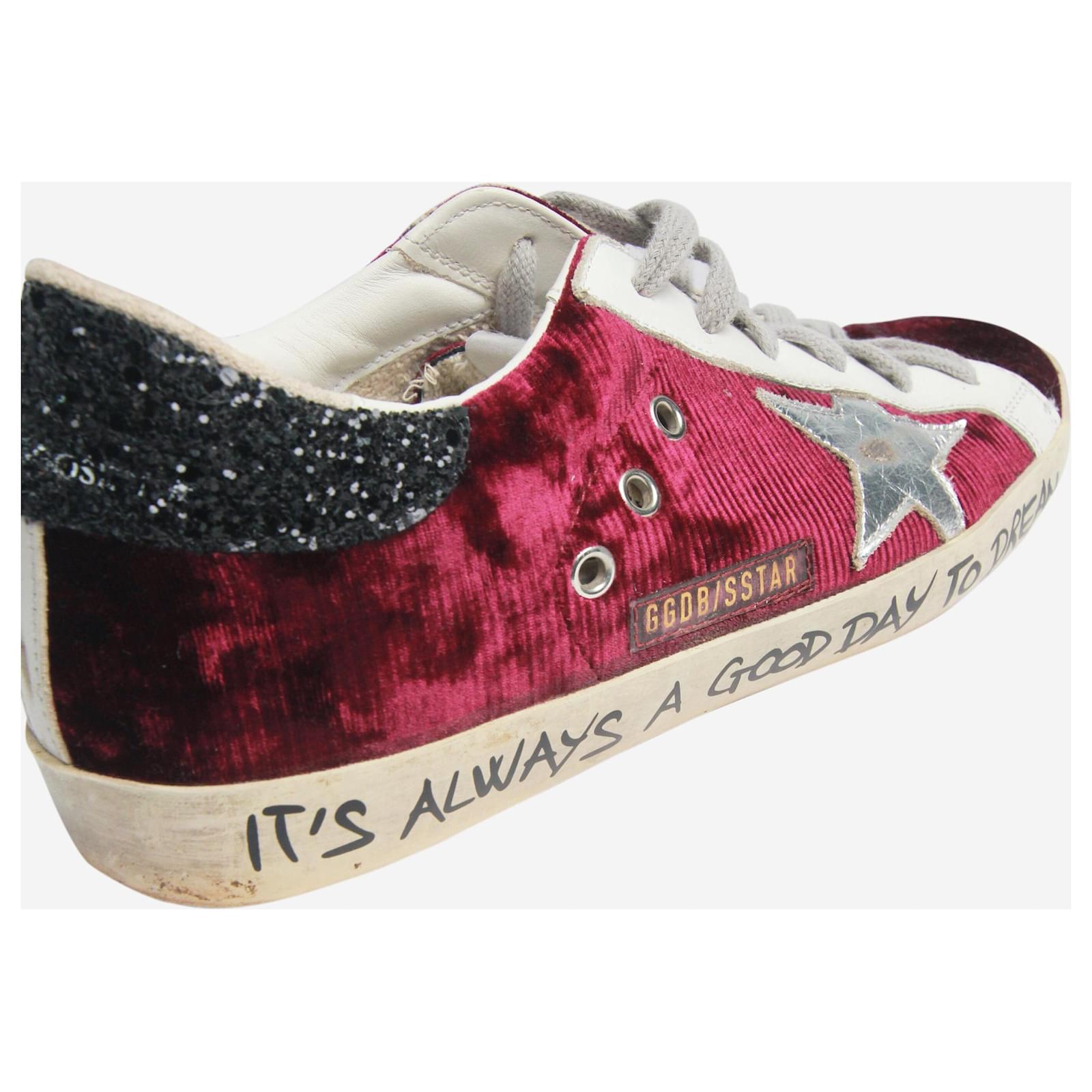 Golden Goose Burgundy velvet printed Super-star trainers size UK - Main Image
