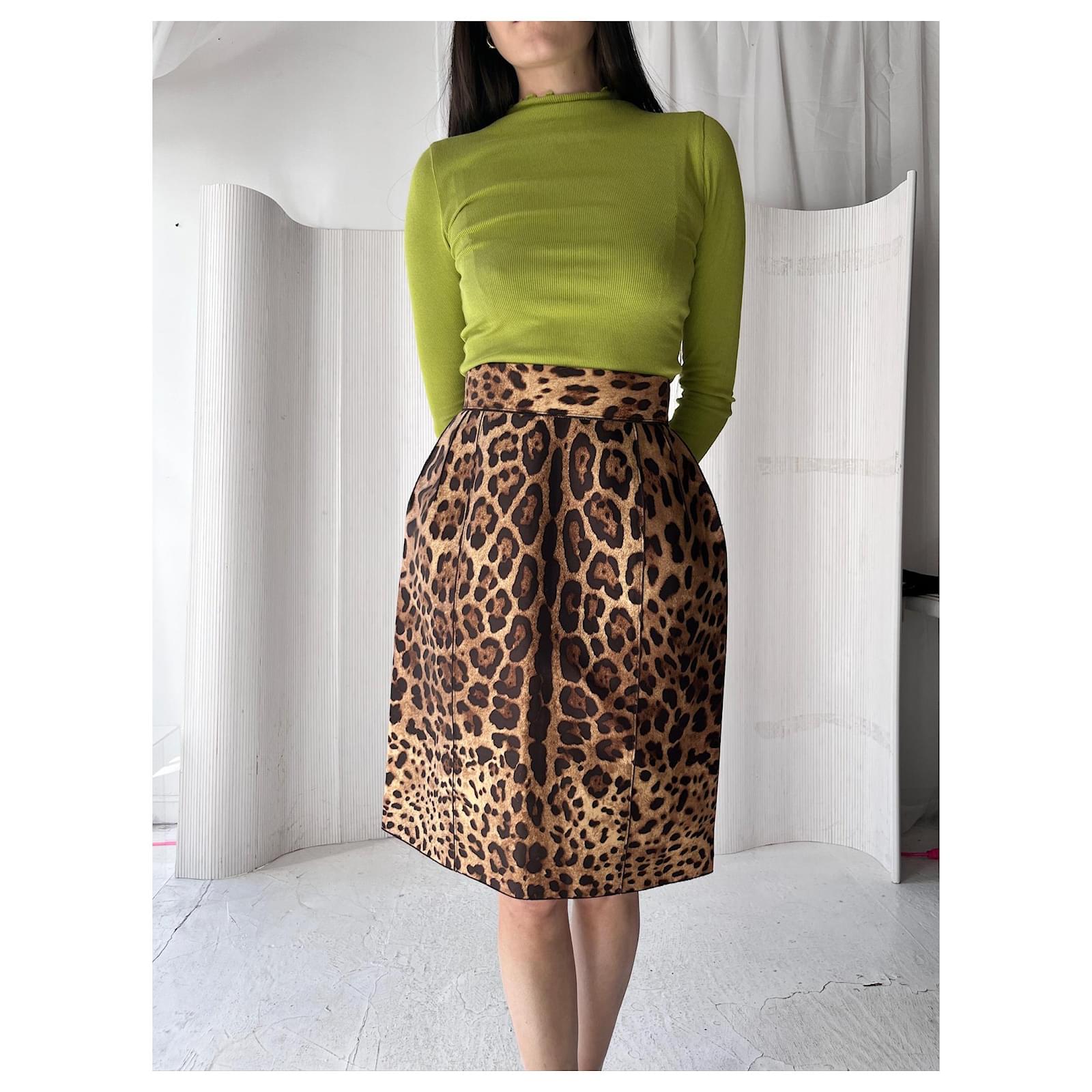 D&G 90s Leopard Pencil Skirt Silvery Silk Joli Closet - Main Image