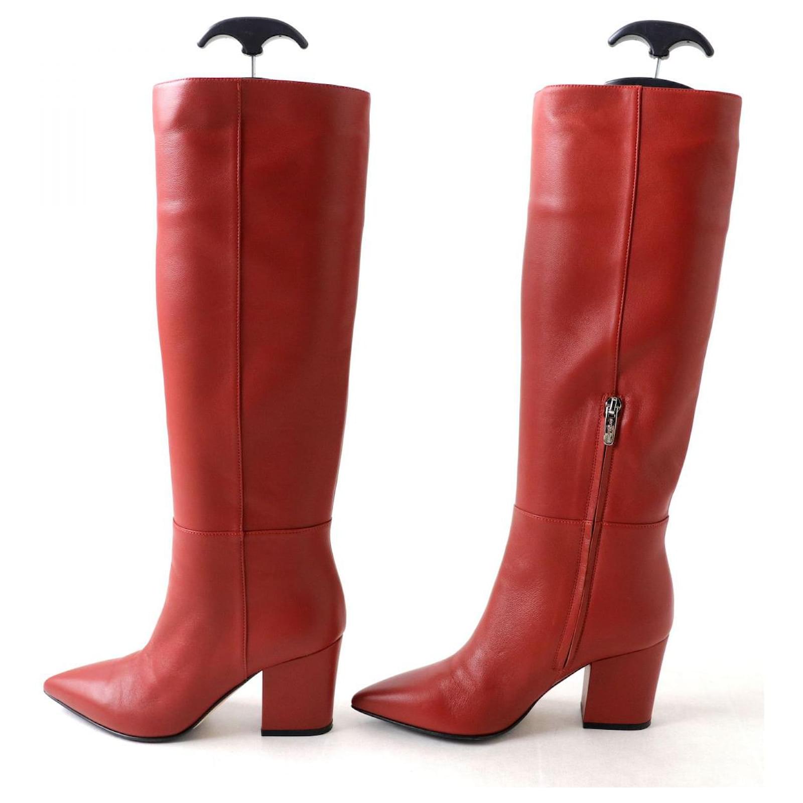 Autre Marque Botas largas de cuero rojas para mujer Sergio Rossi