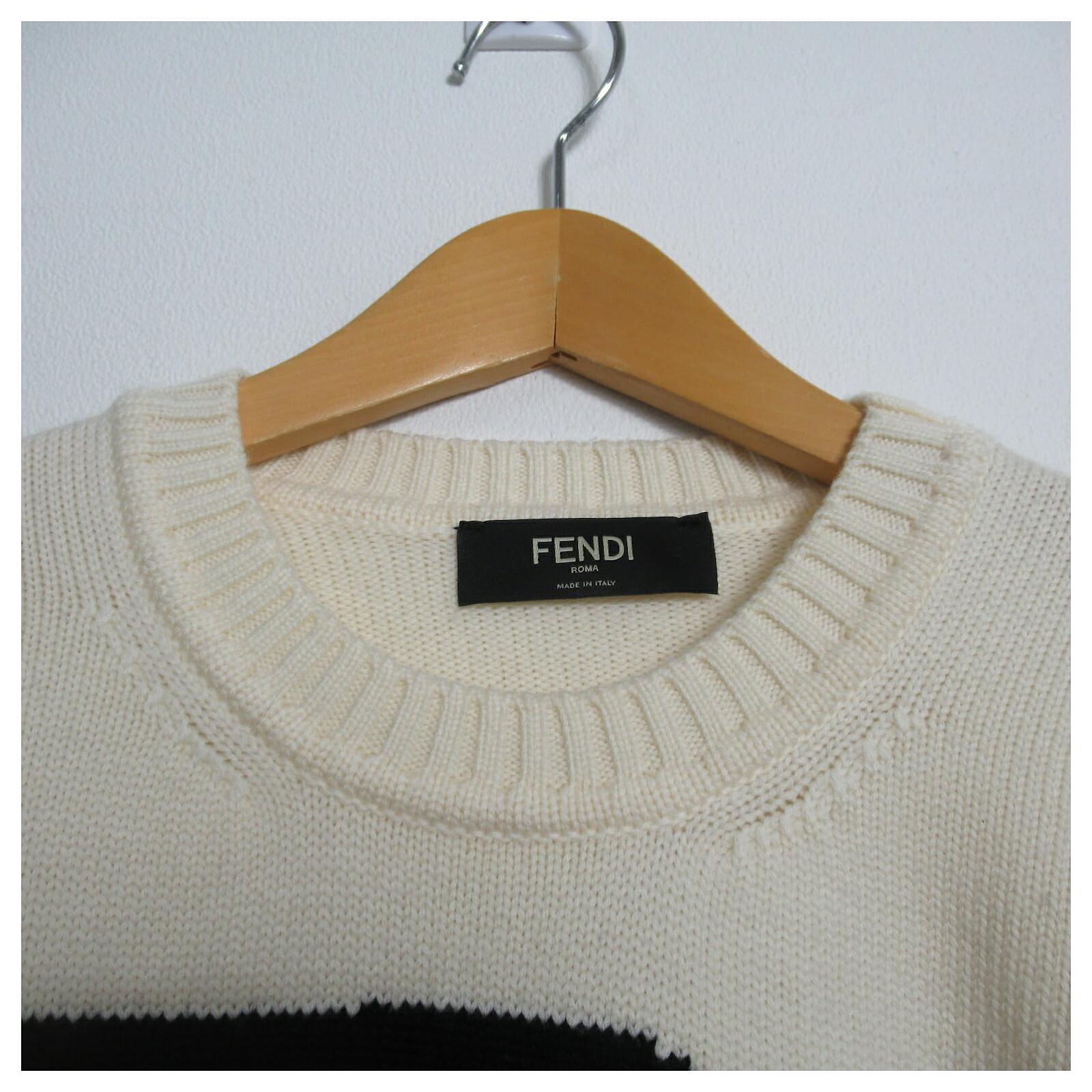 Fendi Wool Sweater White/Black Men Cloth Joli Closet