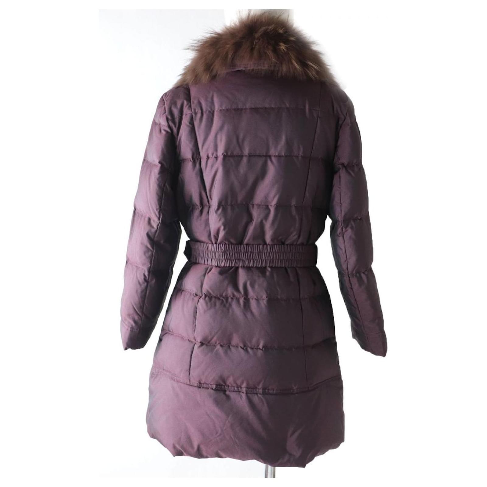 Burberry Down Coat with Raccoon Fur Collar, Bordeaux Dark red ref