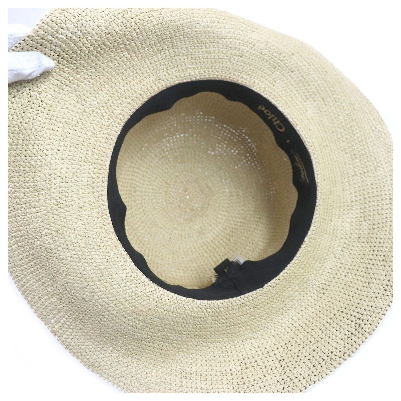 Chloé Chloe Borsalino Logo Tape Straw Hat Beige M ref 