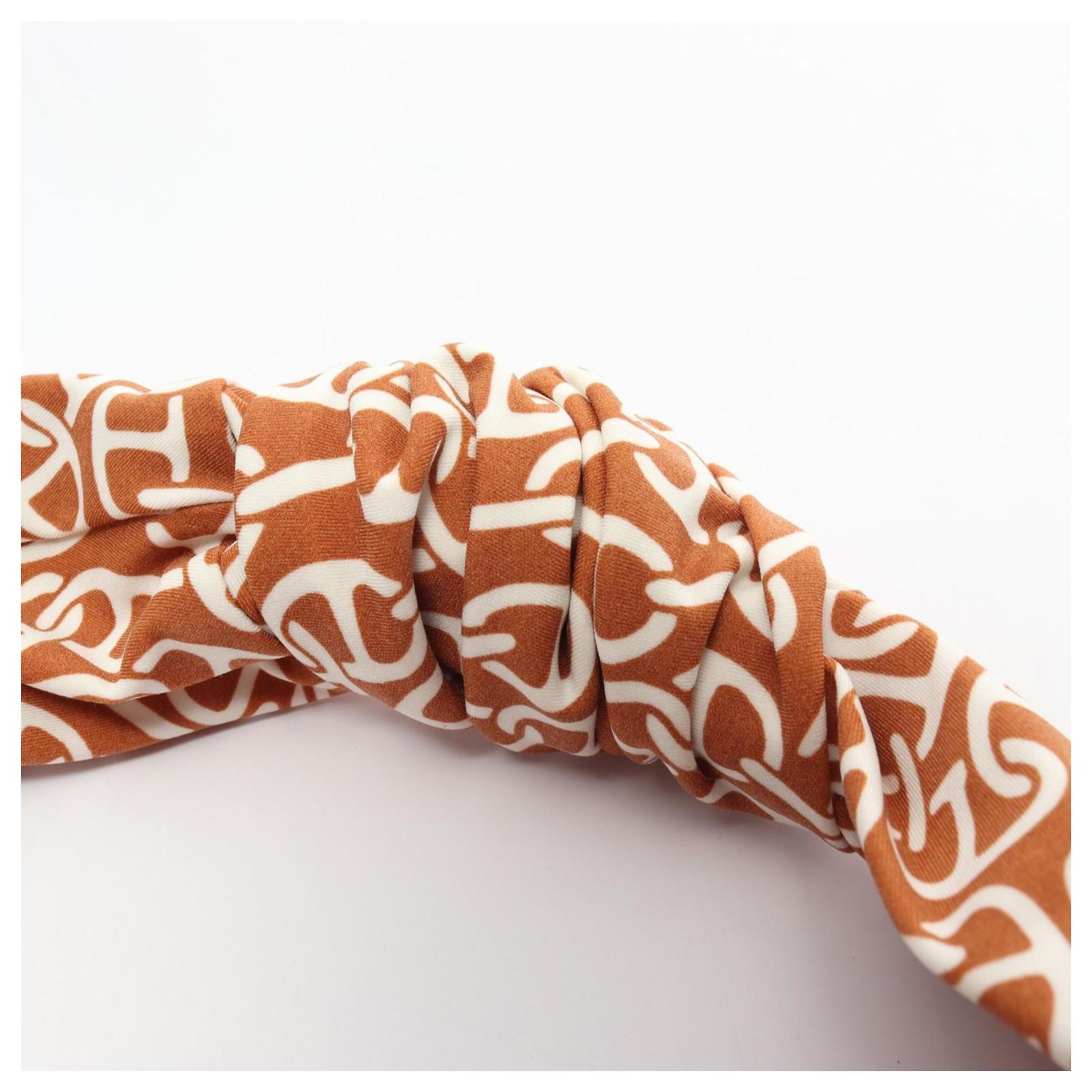AUTHENTIC Hermès Naoussa Brown & White Logo Knot Headband Hermès Hermes Naoussa Gabi Hairband Brown ref.JC1692105  main image 2
