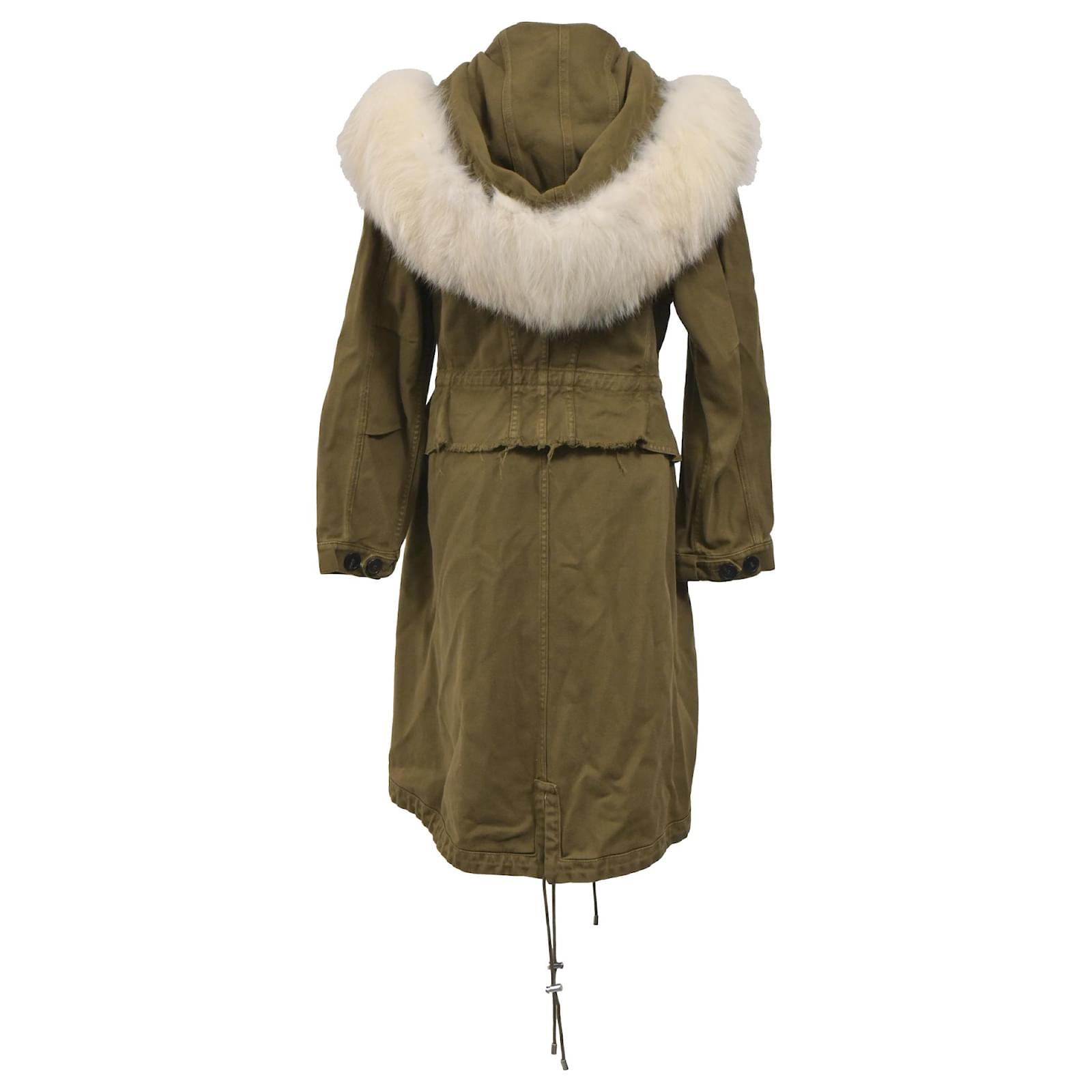 Abrigo parka Alexander Mcqueen con ribete de piel en algodón oliva