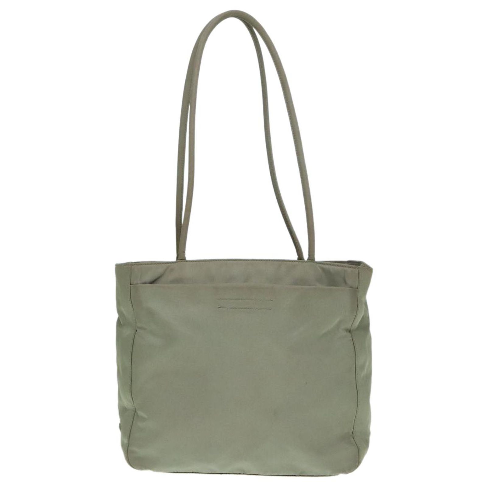 PRADA Tote Bag Nylon Khaki Silver Auth ar12536 Silvery ref  PRADA Tote Bag Nylon Khaki Silver Auth bs23051 main image 0