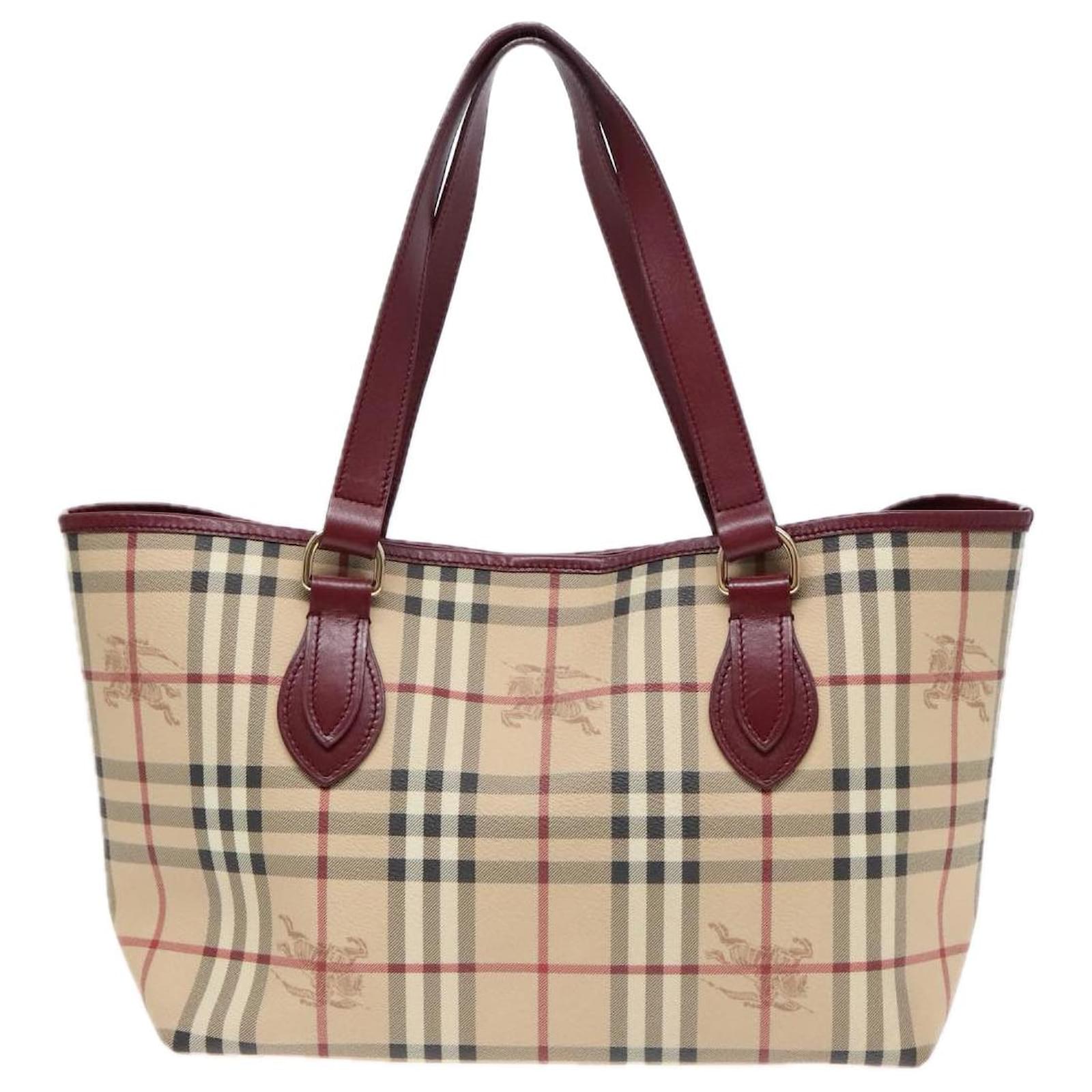 Bolso Tote Burberry Nova Check de PVC cuero beige rojo vino dorado Auth 92156 Burdeos ref.1700318 Joli Closet