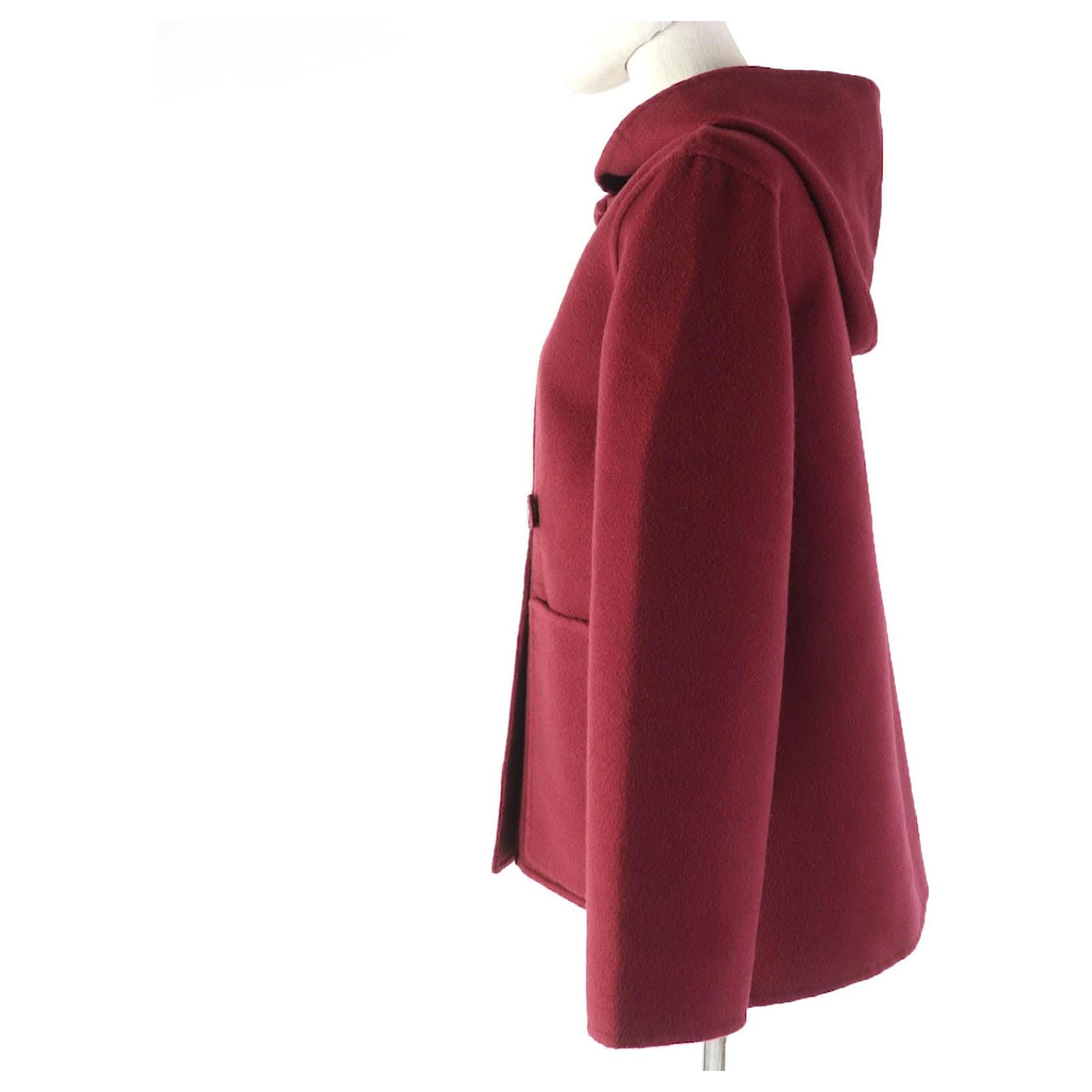 Hermès Kurzer Cashmere-Mantel mit Knöpfen von Hermes Bordeaux