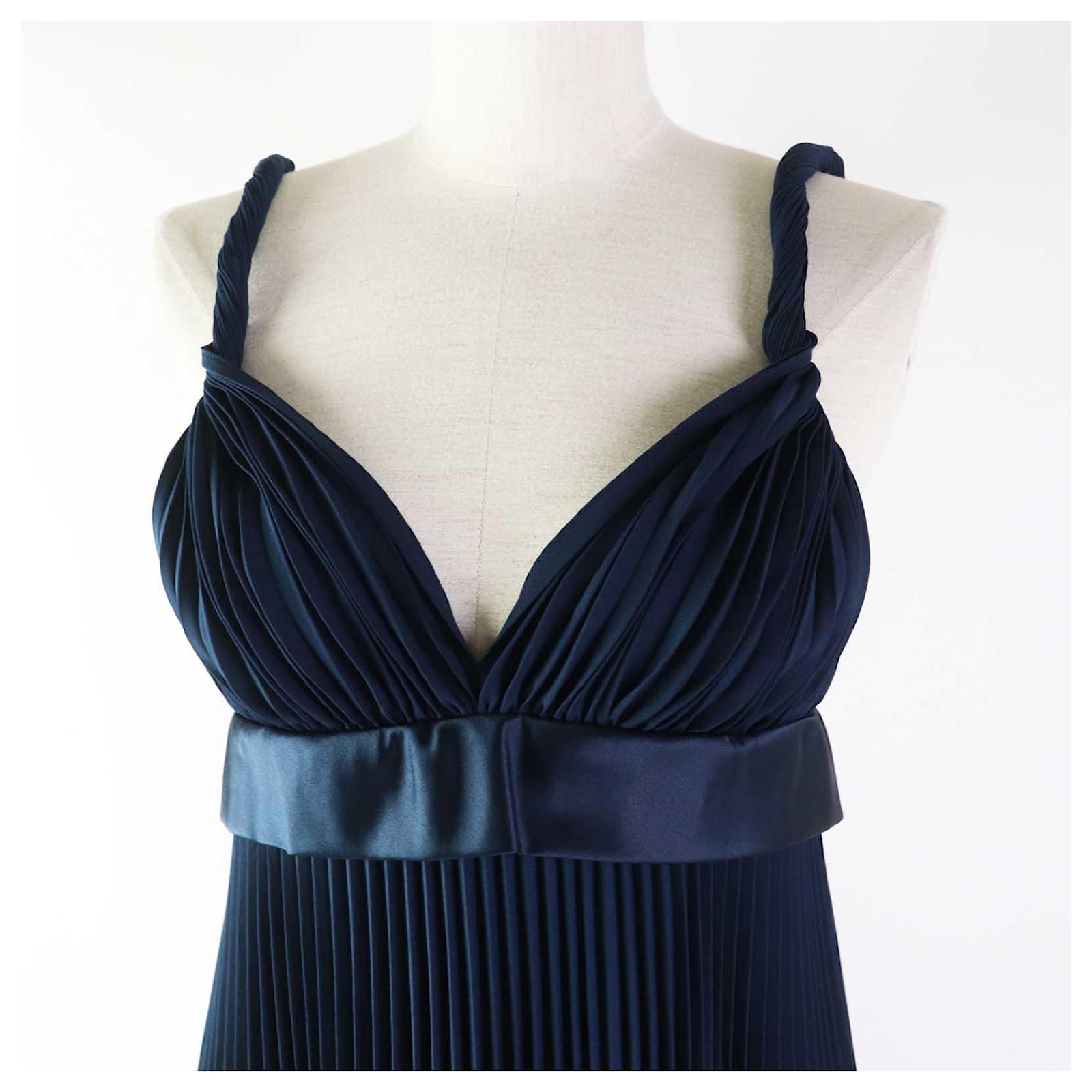 Burberry Pleated Cami One Piece Dress Navy 38 Navy blue ref