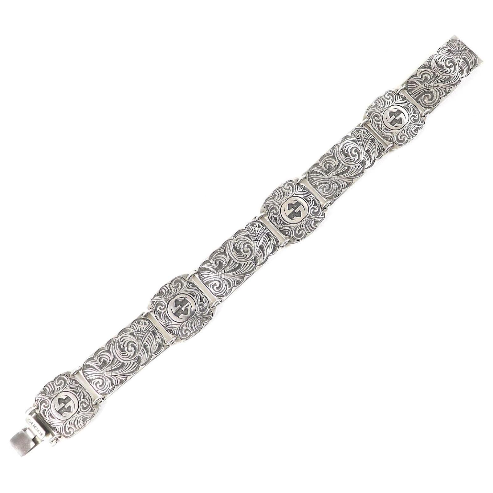 アクセサリー GUCCI interlocking bracelet arabesque GUCCI Silver Arabesque Interlocking G Bracelet Silvery Metal