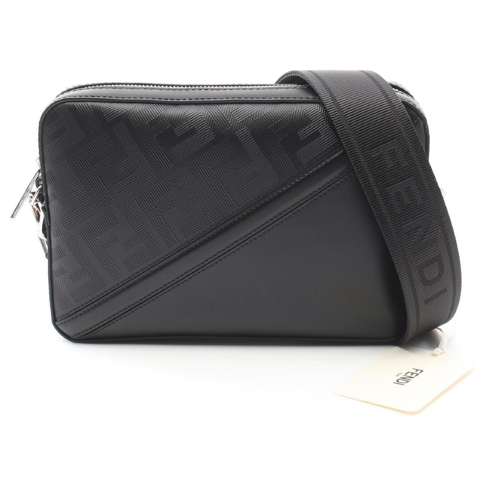 Fendi Diagonal Camera Case Medium Shoulder Bag Black Leather ref