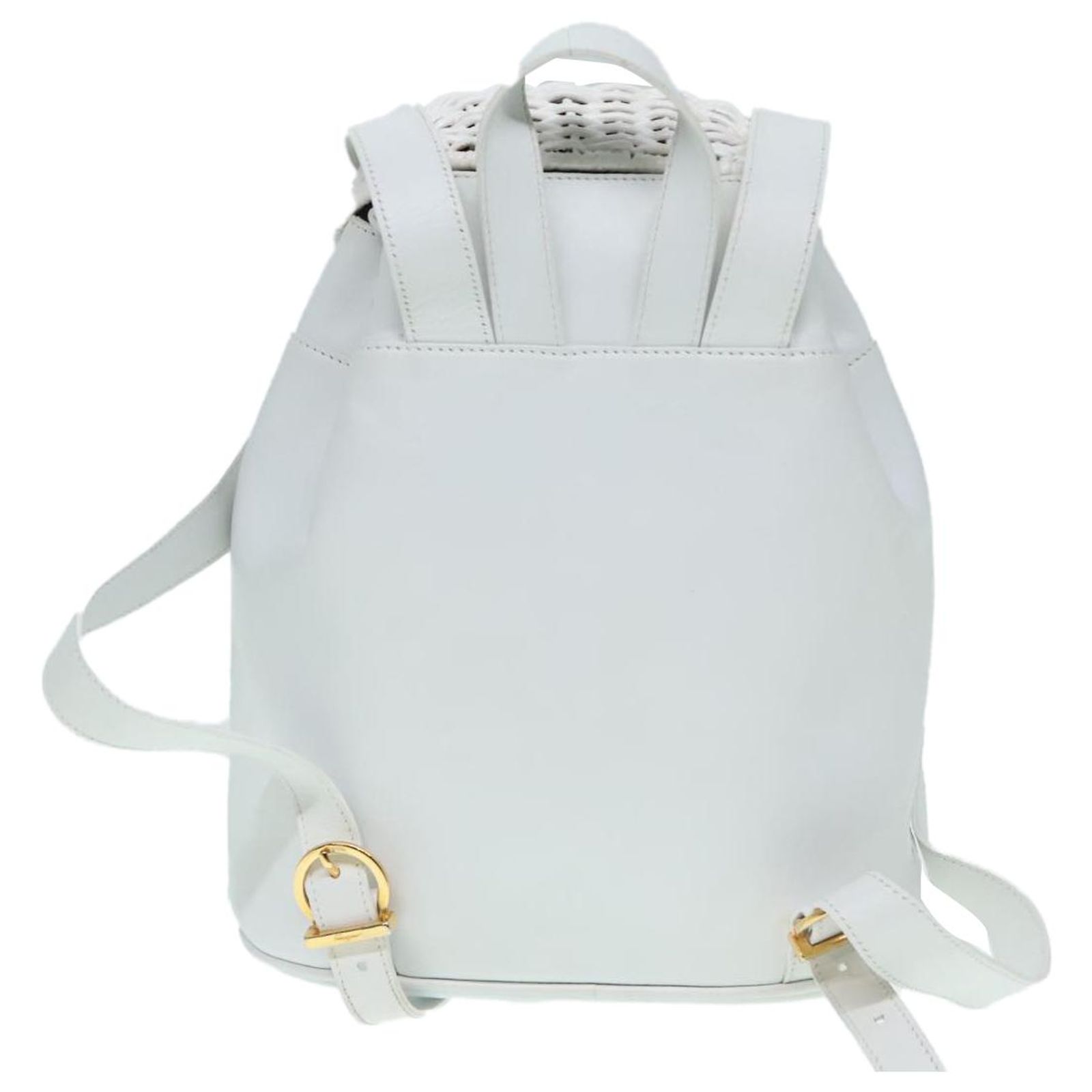 Salvatore Ferragamo Backpack Leather Wicker White Gold Auth  display picture 3