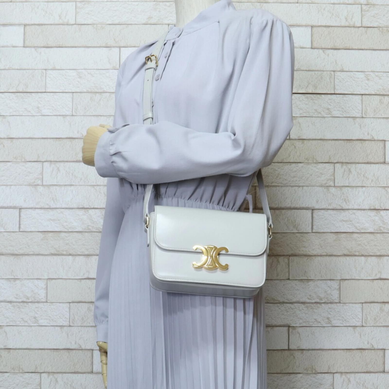 Céline Celine Teen Triomphe Shoulder Bag White Leather ref