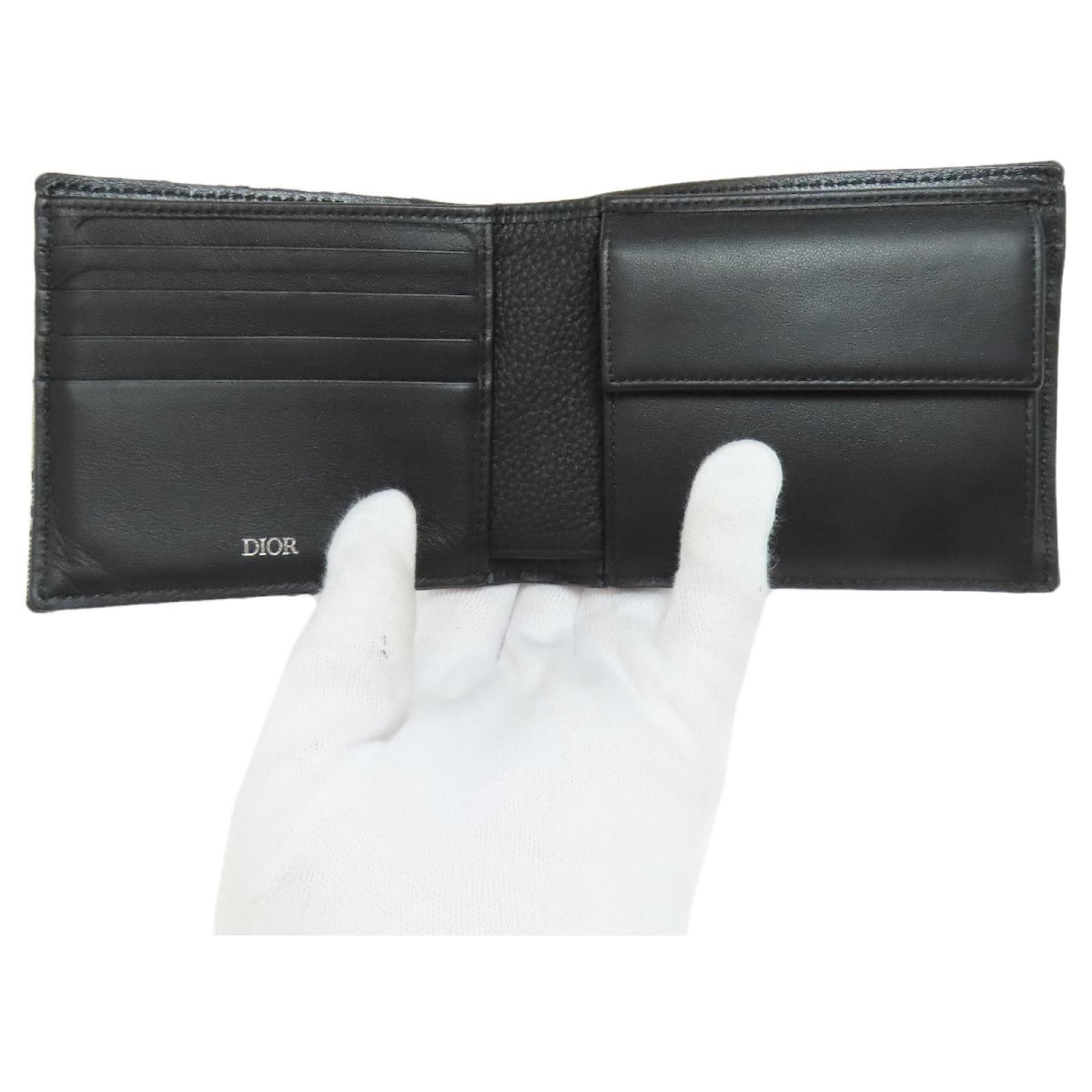 Christian Dior Trotter Pattern Bi-fold Wallet Black Cloth