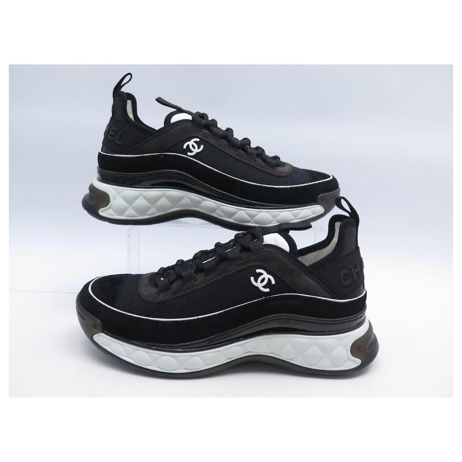 新品未使用☆CHANEL スニーカーLOW TOP TRAINER LogoCC size37.5 CHANEL LOGO CC Sneakers Velvet Leather Shoes Trainers Blue