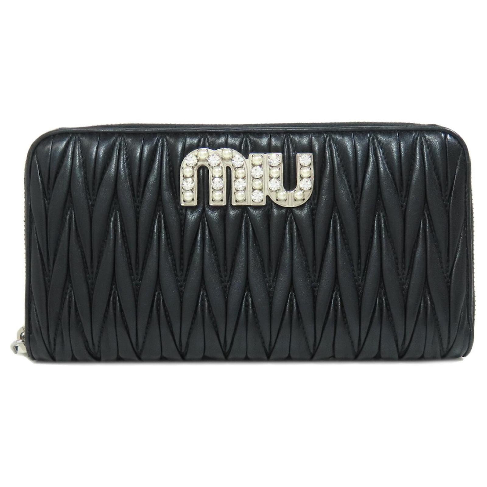 小物 Miu Miu Matelasse Jeweled Long Wallet Miu Miu Matelasse Rhinestone Long Wallet Black Leather ref