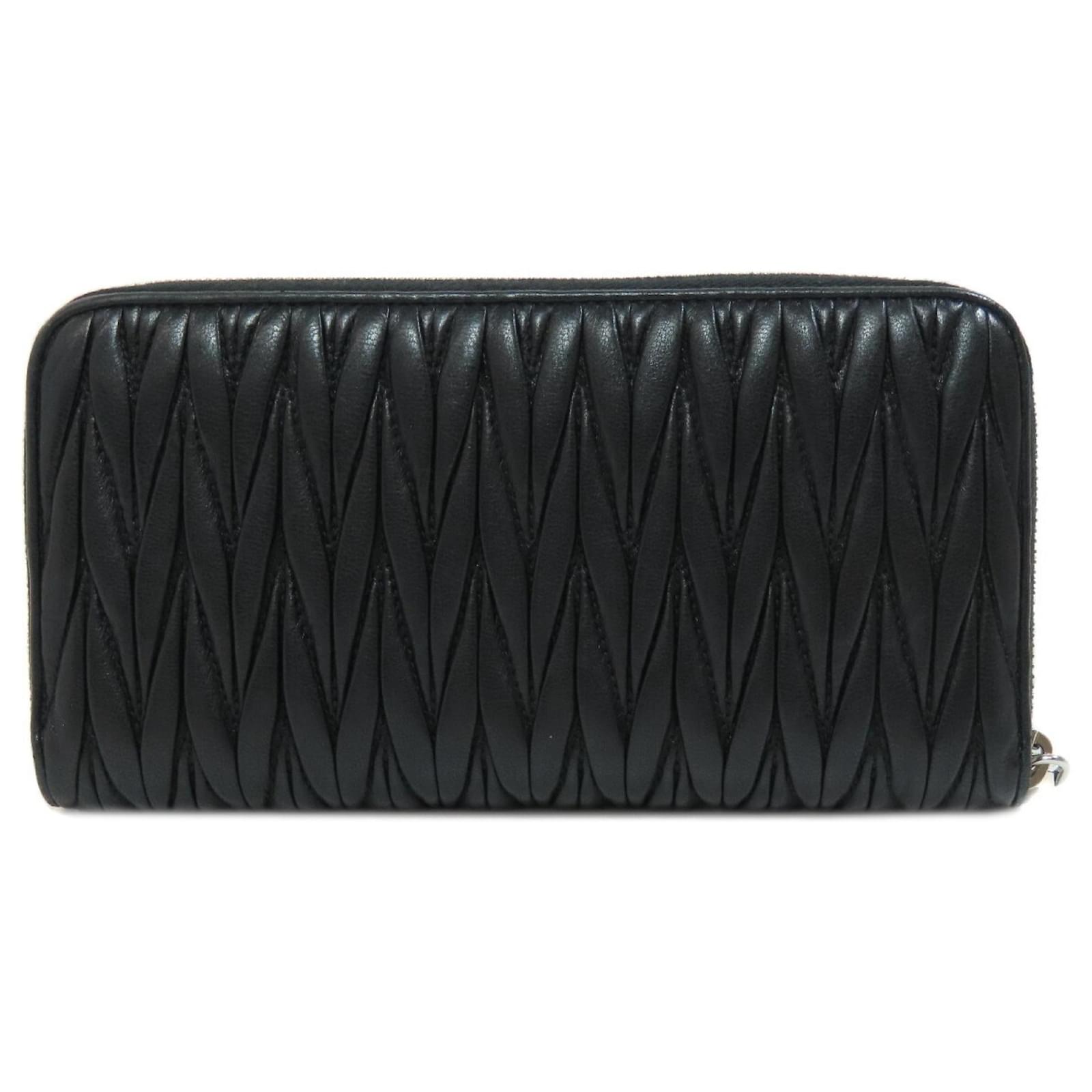 小物 Miu Miu Matelasse Jeweled Long Wallet Miu Miu Matelasse Rhinestone Long Wallet Black Leather ref