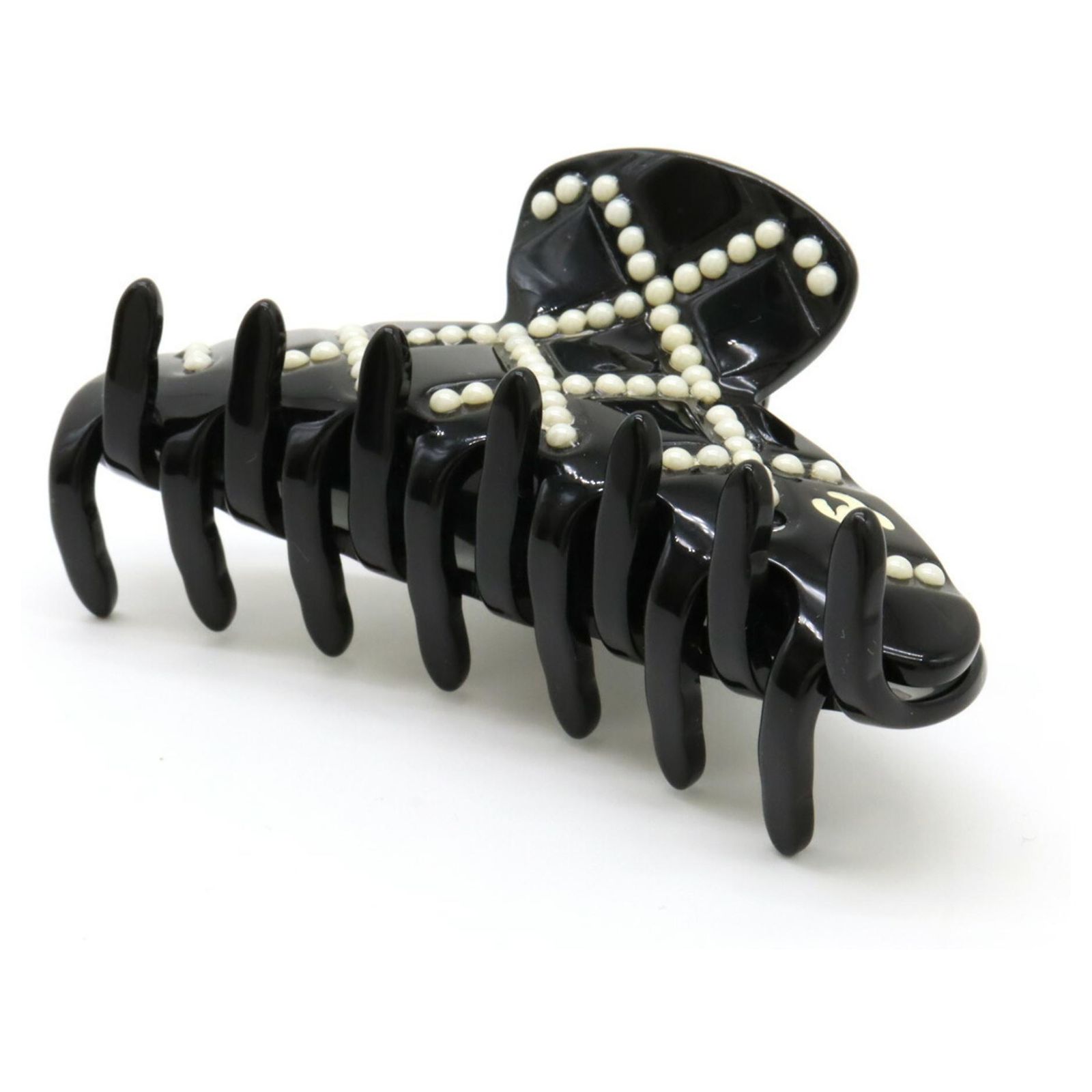 CHANEL Black and Cream COCO Hair Clip Chanel Matelasse Coco Mark Barrette Hair Clip Black Cream  main image 4