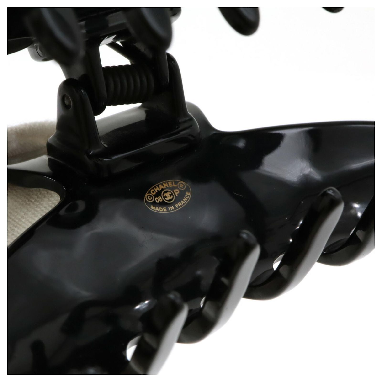 Chanel Matelasse Coco Mark Barrette Hair Clip Black Cream 