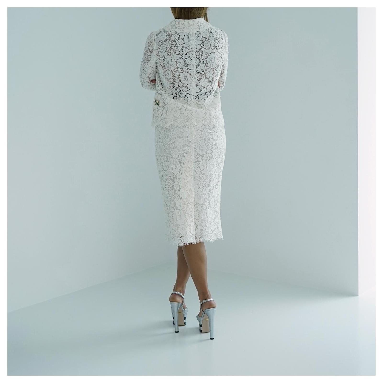 Completo gonna in pizzo Cordonetto Dolce Gabbana Bianco Seta