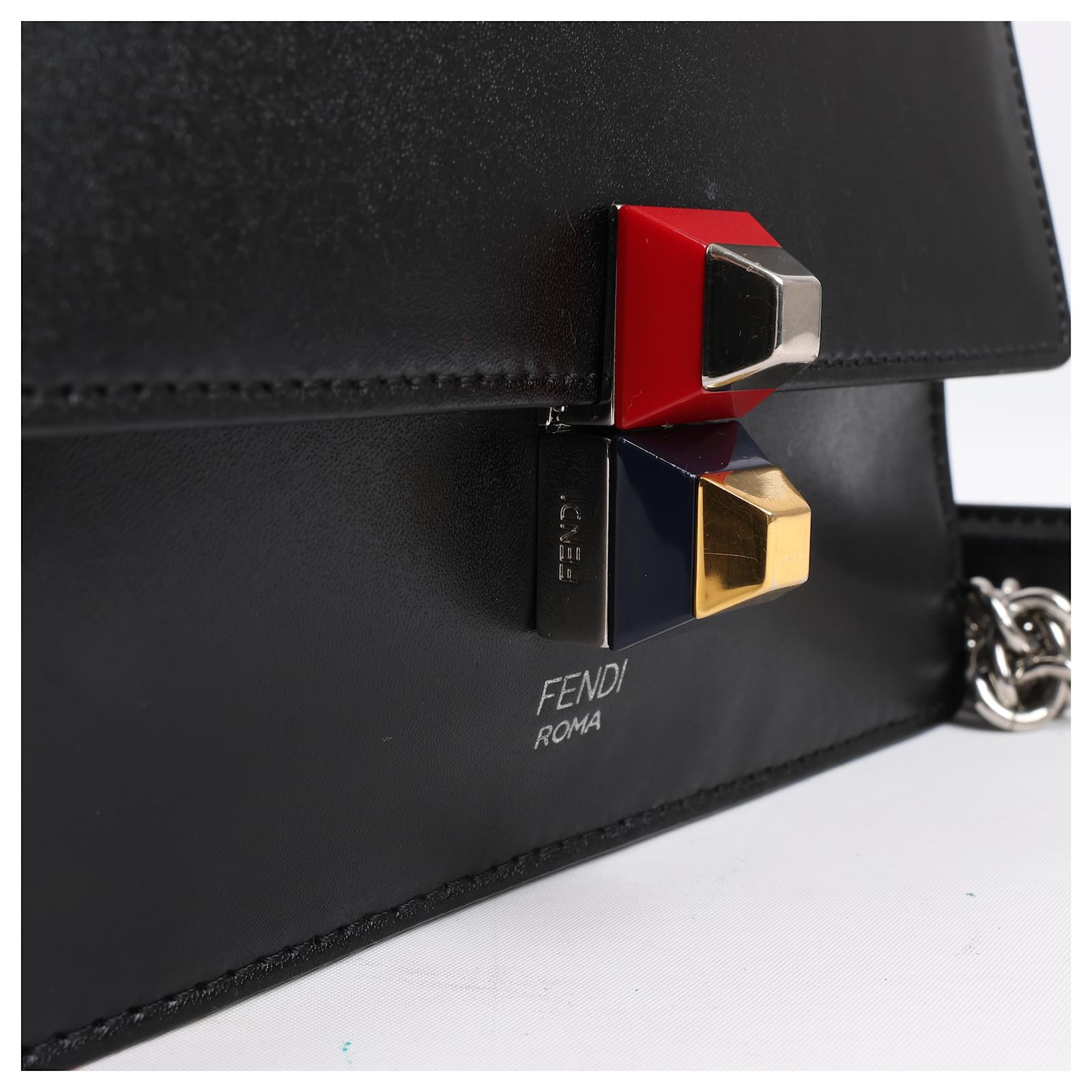 Fendi Mini Kan I Leather Chain Shoulder Bag in Black 8M0381