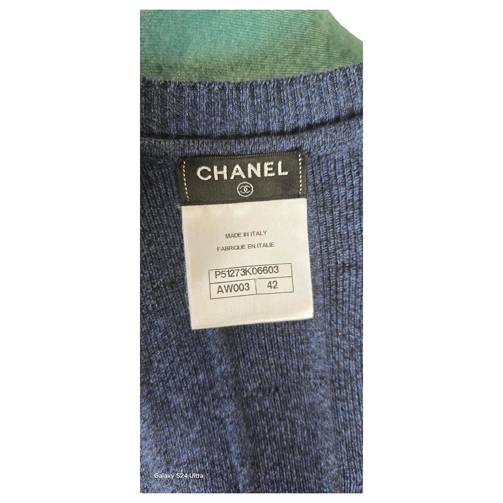 Chanel Navy Blue Cotton Knit Bow Applique Sweater Top FR 42