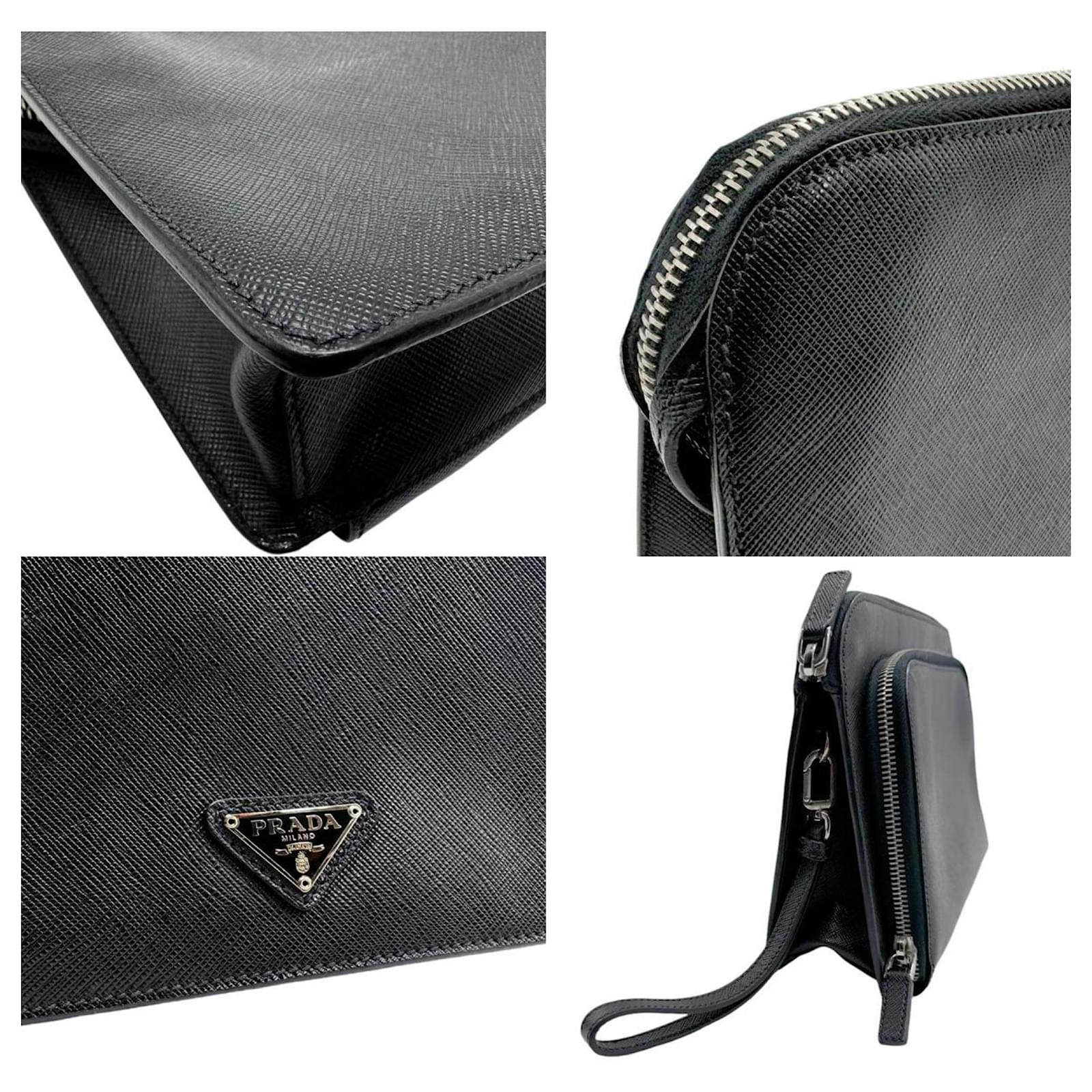 Prada Second Bag Leather Clutch Handbag Black ref.1713712 Joli Closet