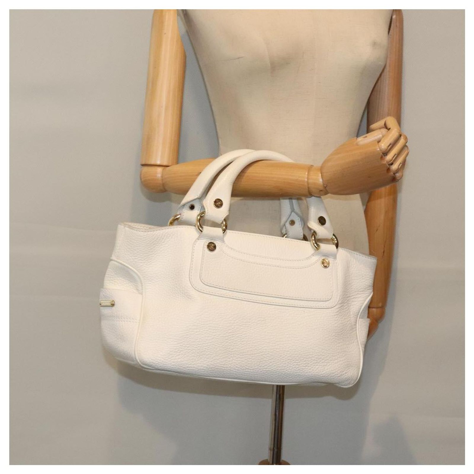 CELINE Boogie Bag Handbag White Leather