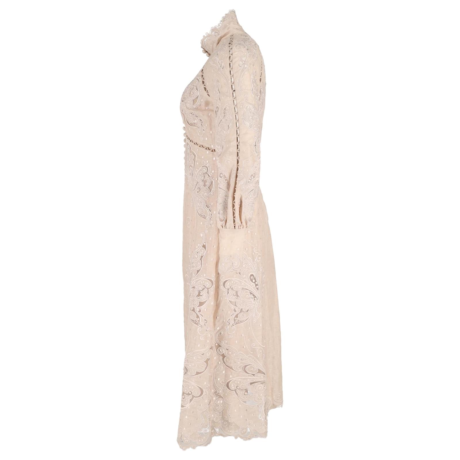 Zimmermann Super Eight Embroidered Midi Long Sleeve Dress in Beige Linen  ref.JC1714504 (Sold) - Joli Closet