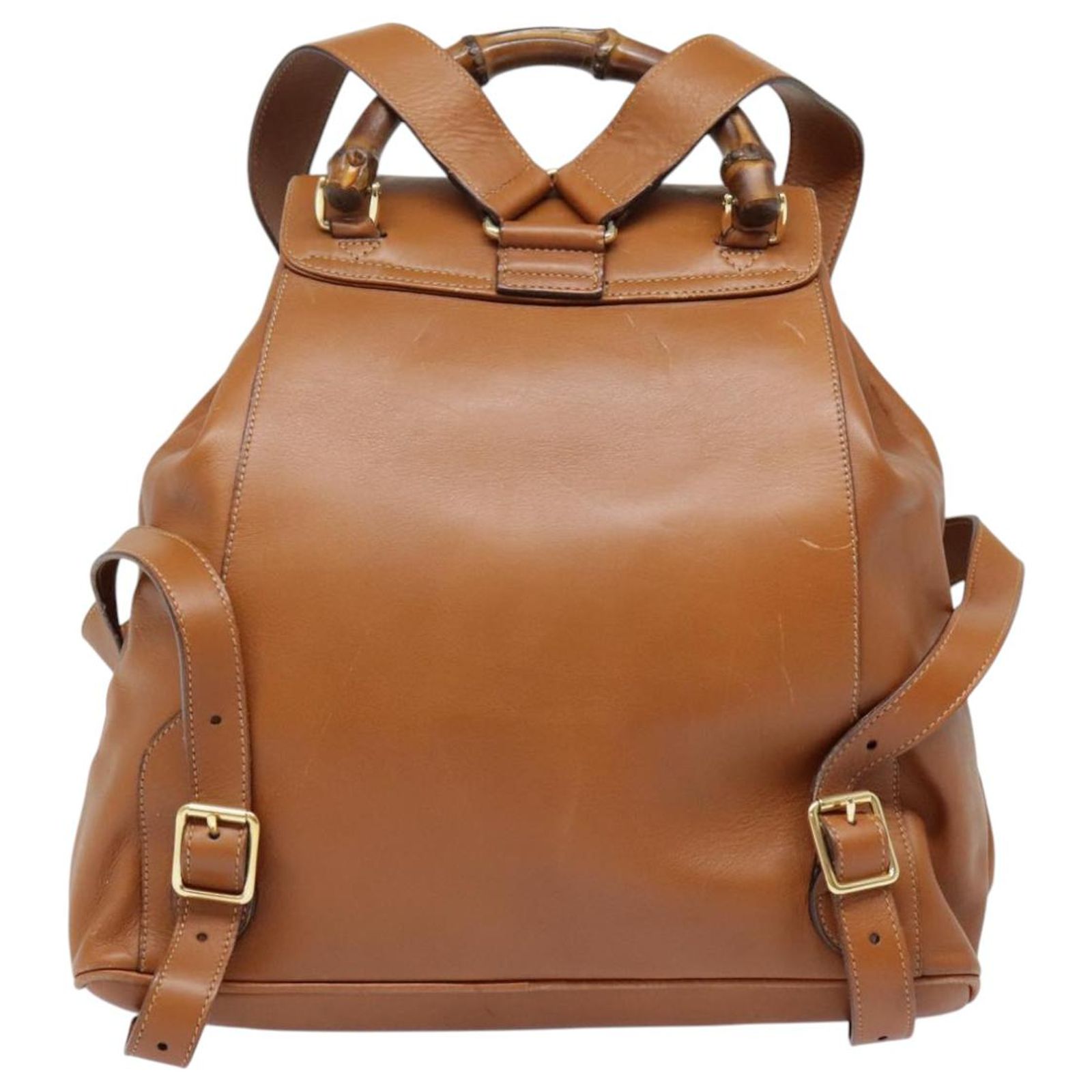 GUCCI Bamboo Backpack Leather Brown Gold Auth 154653 Gucci Bamboo Brown Suede Backpack main image 3