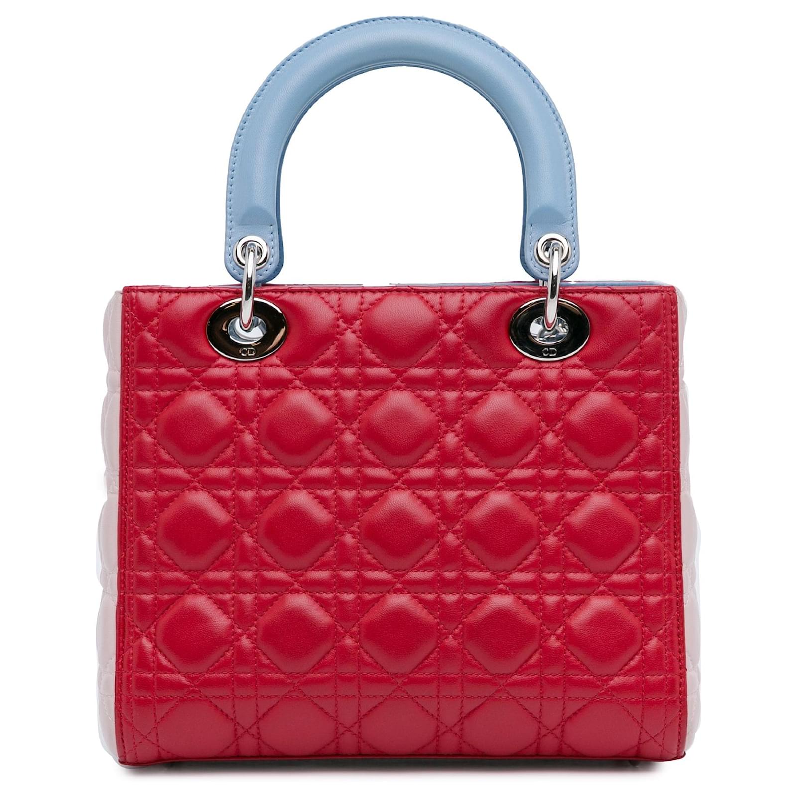 Rote Dior Medium Tricolor Lammleder Cannage Lady Dior Handtasche ref.1715349 Joli Closet