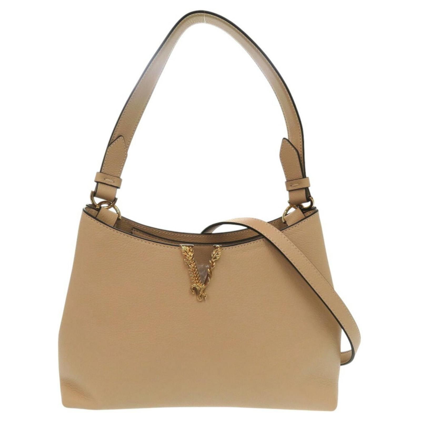 Versace Virtus Chain Shoulder Bag Beige Leather ref.1717042