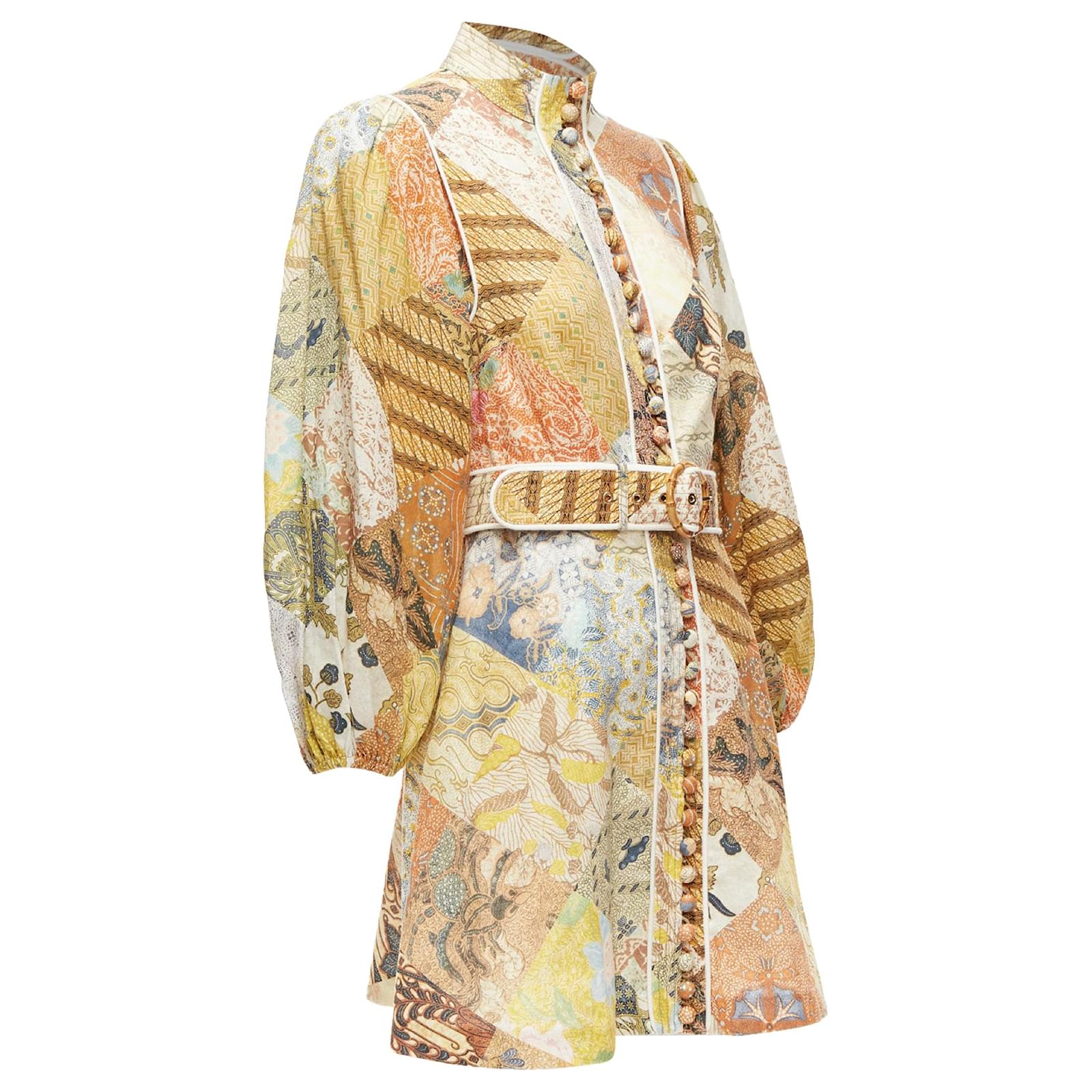 Zimmermann Brightside Linen Patchwork Ethnic Print Belted Dress (Sold) - Joli Closet Zimmermann Brightside Linen Patchwork Ethnic Print Belted Dress (Sold) - Joli Closet