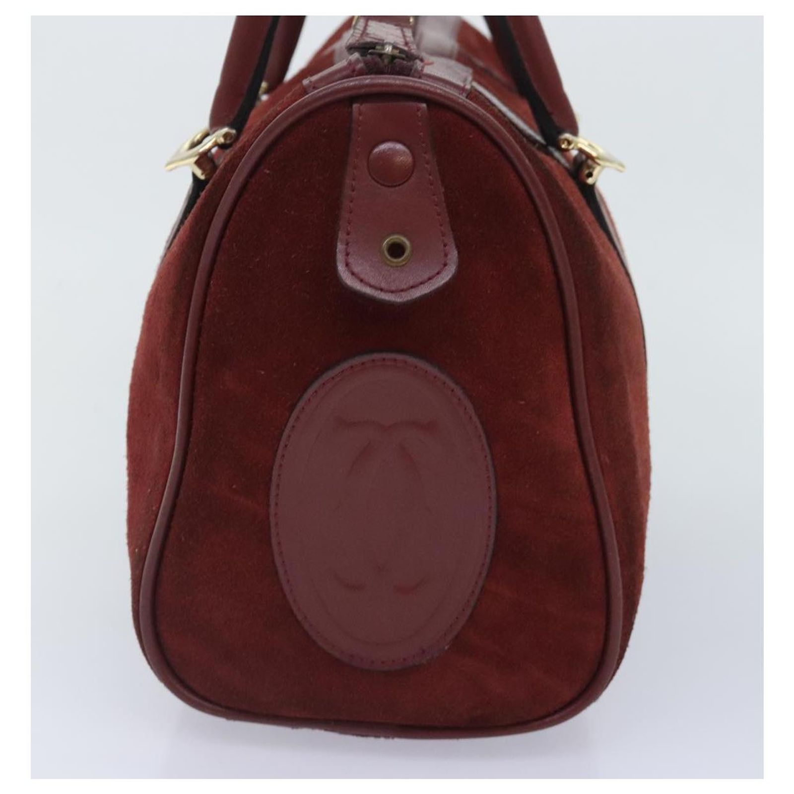 CARTIER Boston Bag Suede Red Gold Auth 93327 Golden ref.JC1718276 