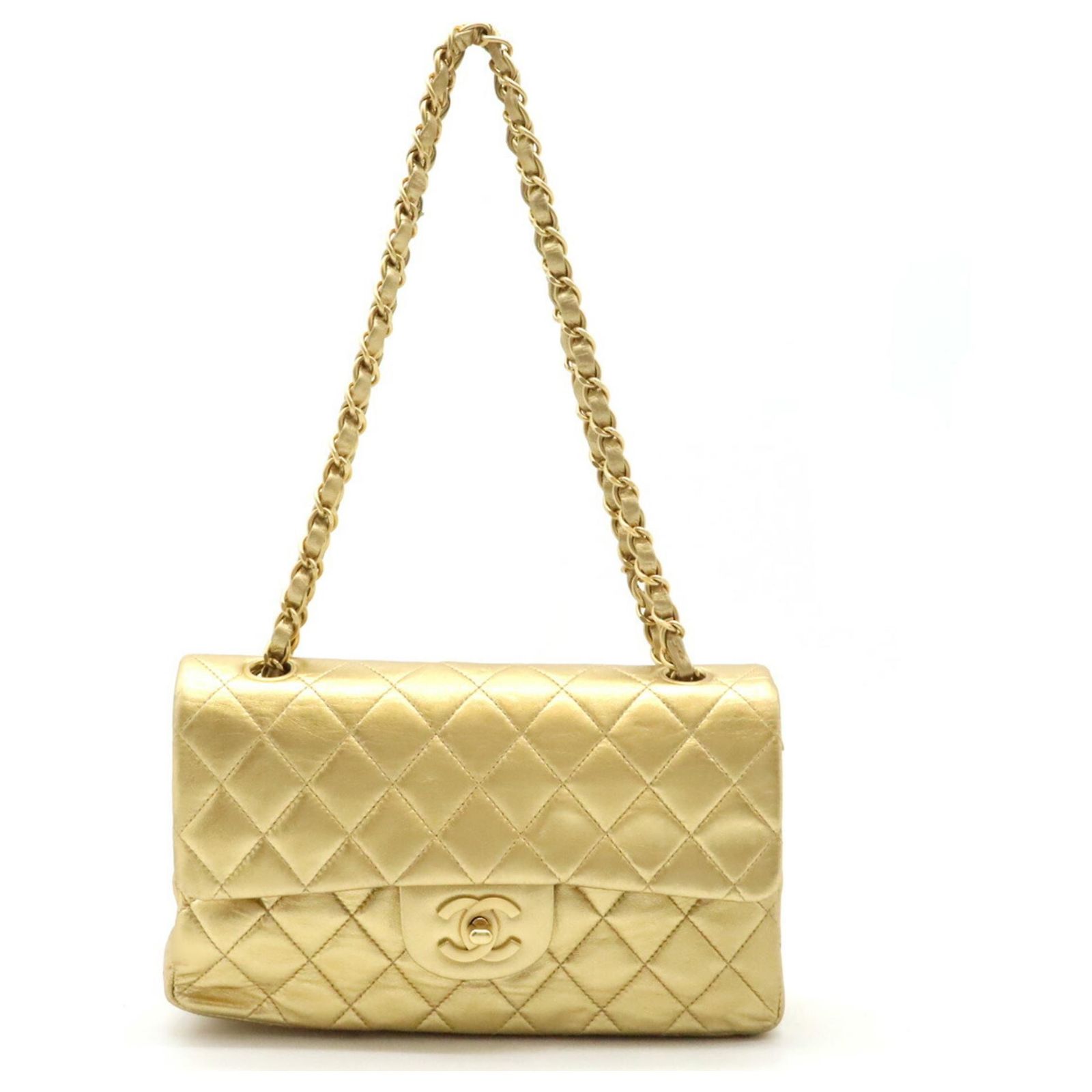 Chanel Matelasse 23 Coco Mark Chain Shoulder Bag Golden Leather