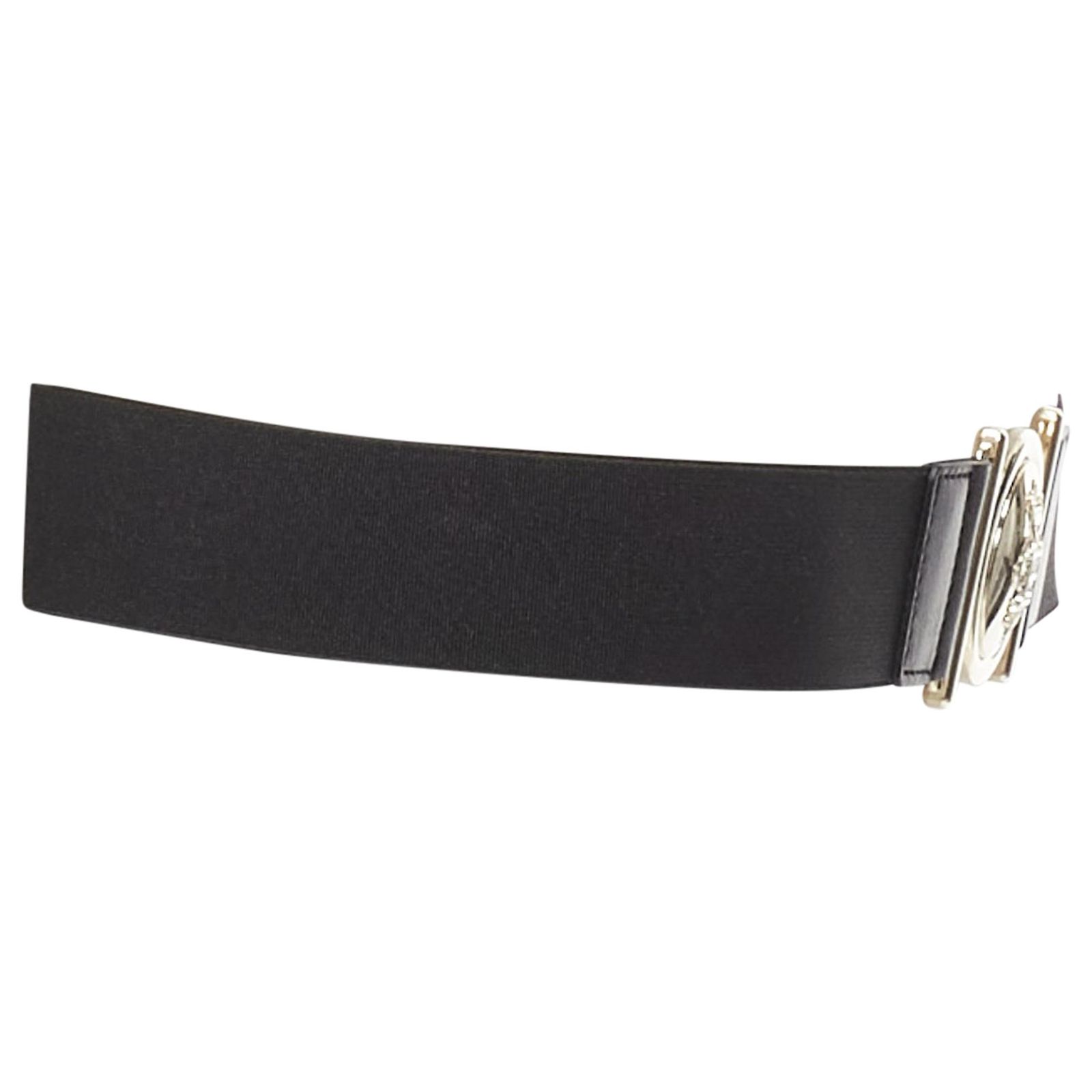 Emilio Pucci Crest Logo Buckle Fabric Stretch Skinny Belt 