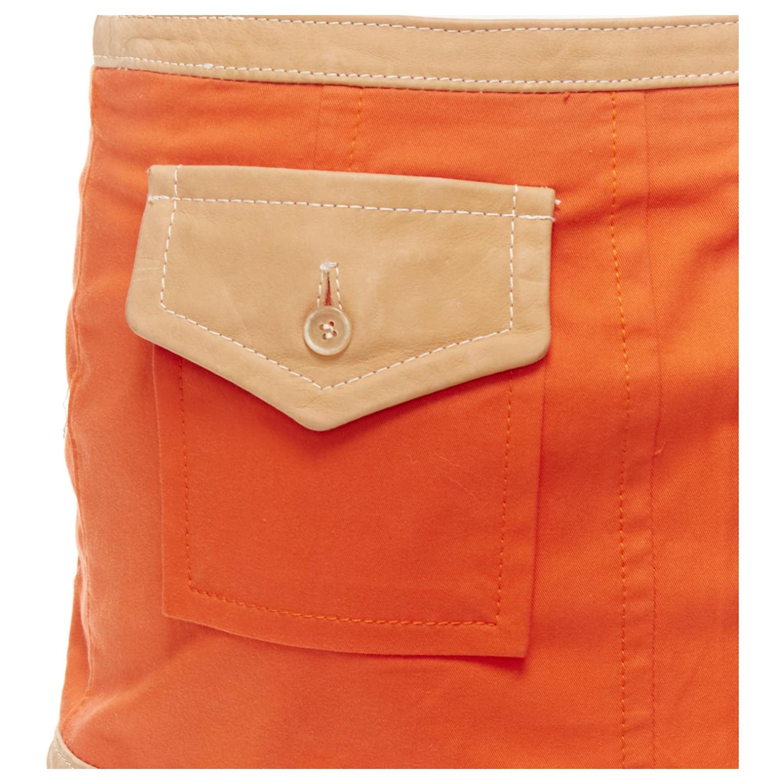 Dsquared2 Canvas Leather Zip Front Pocket Mini Skirt Orange