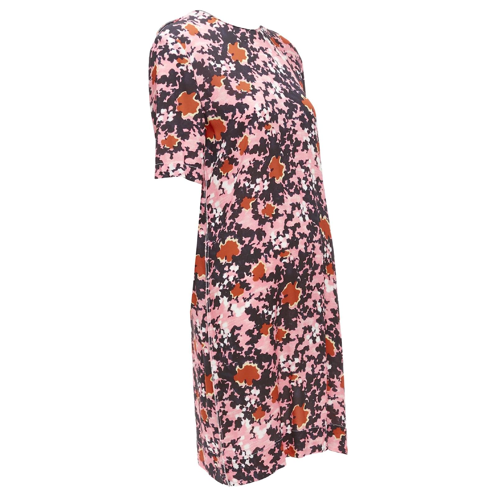 Marni Abstract Splash Print Button Slit Side Dress Pink