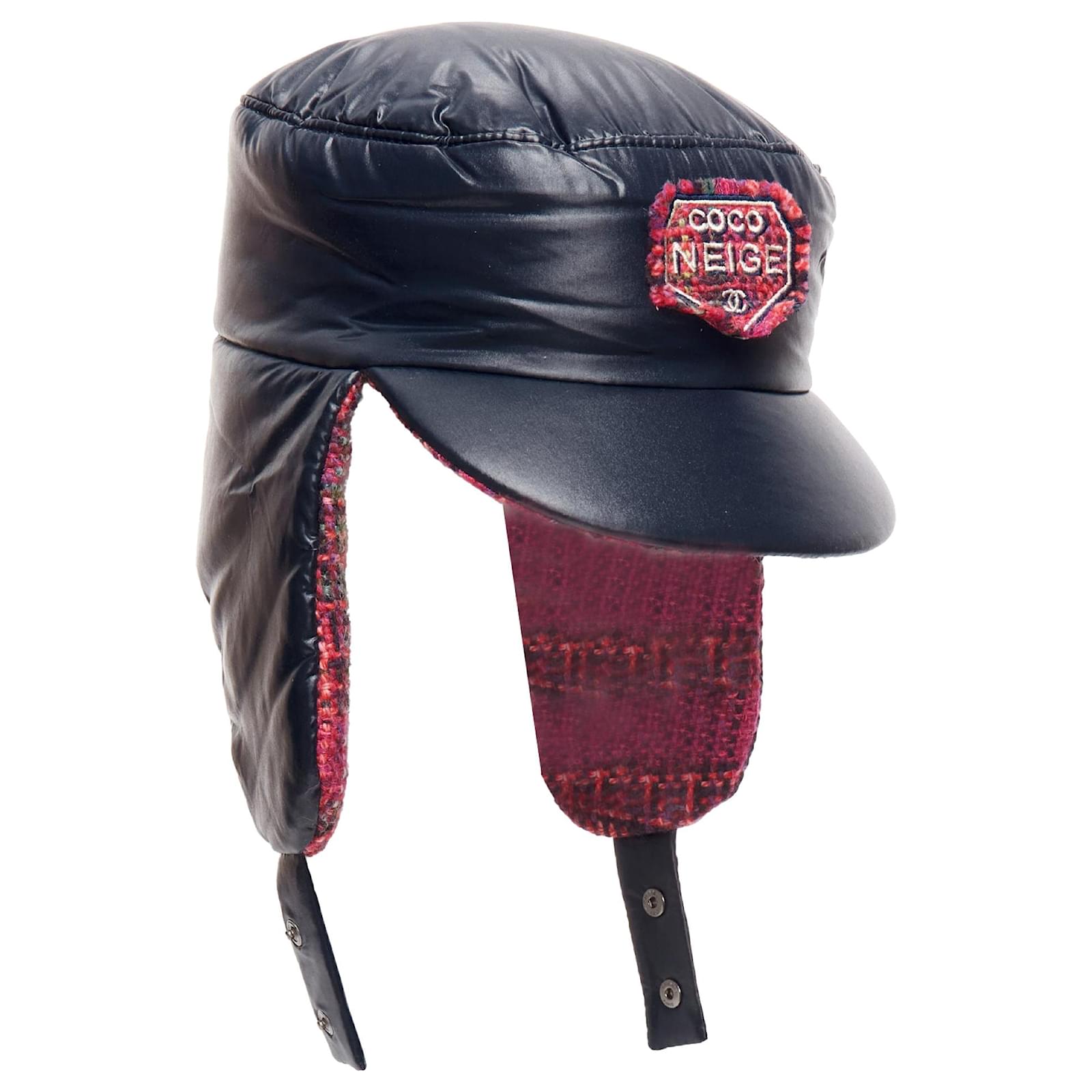 Chanel Coco Neige Wool Tweed Nylon CC Logo Trapper Hat Pink