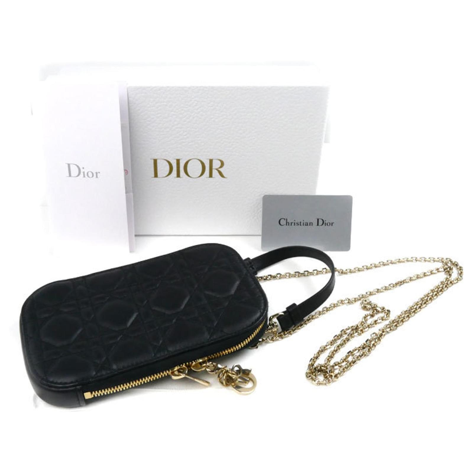 【無料郵送/関税込/正規品】 Dior Lady Phone Pouch Black Canna Christian Dior Lady Cannage Phone Pouch Black Leather ref