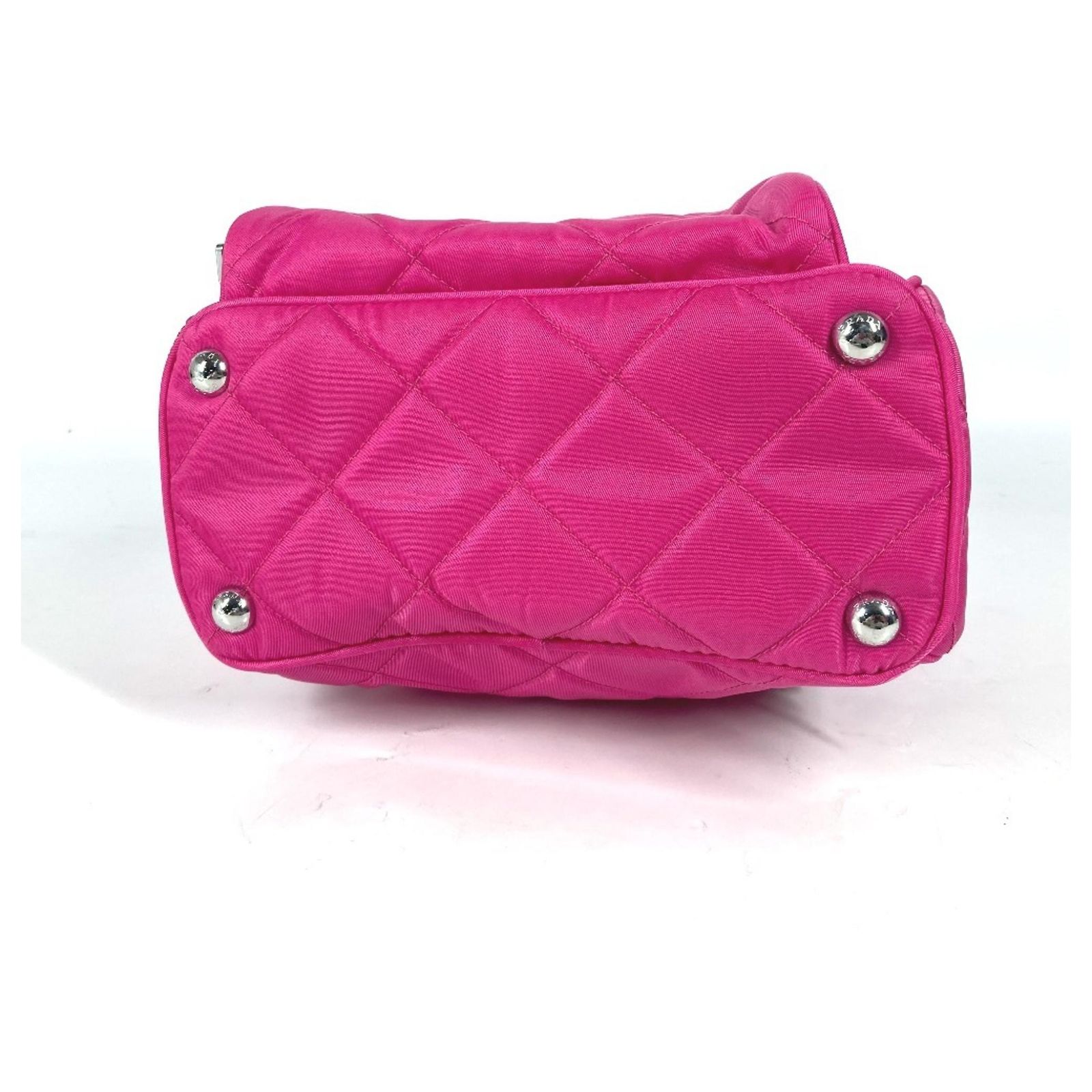Saffiano Prada 1BZ066 Triangle Plate Quilted Backpack Pink Leather 