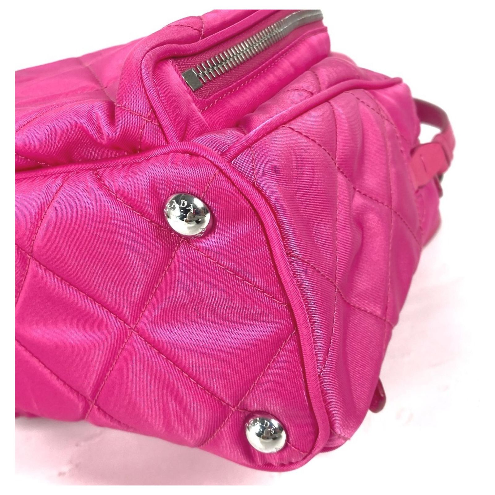 Saffiano Prada 1BZ066 Triangle Plate Quilted Backpack Pink Leather 