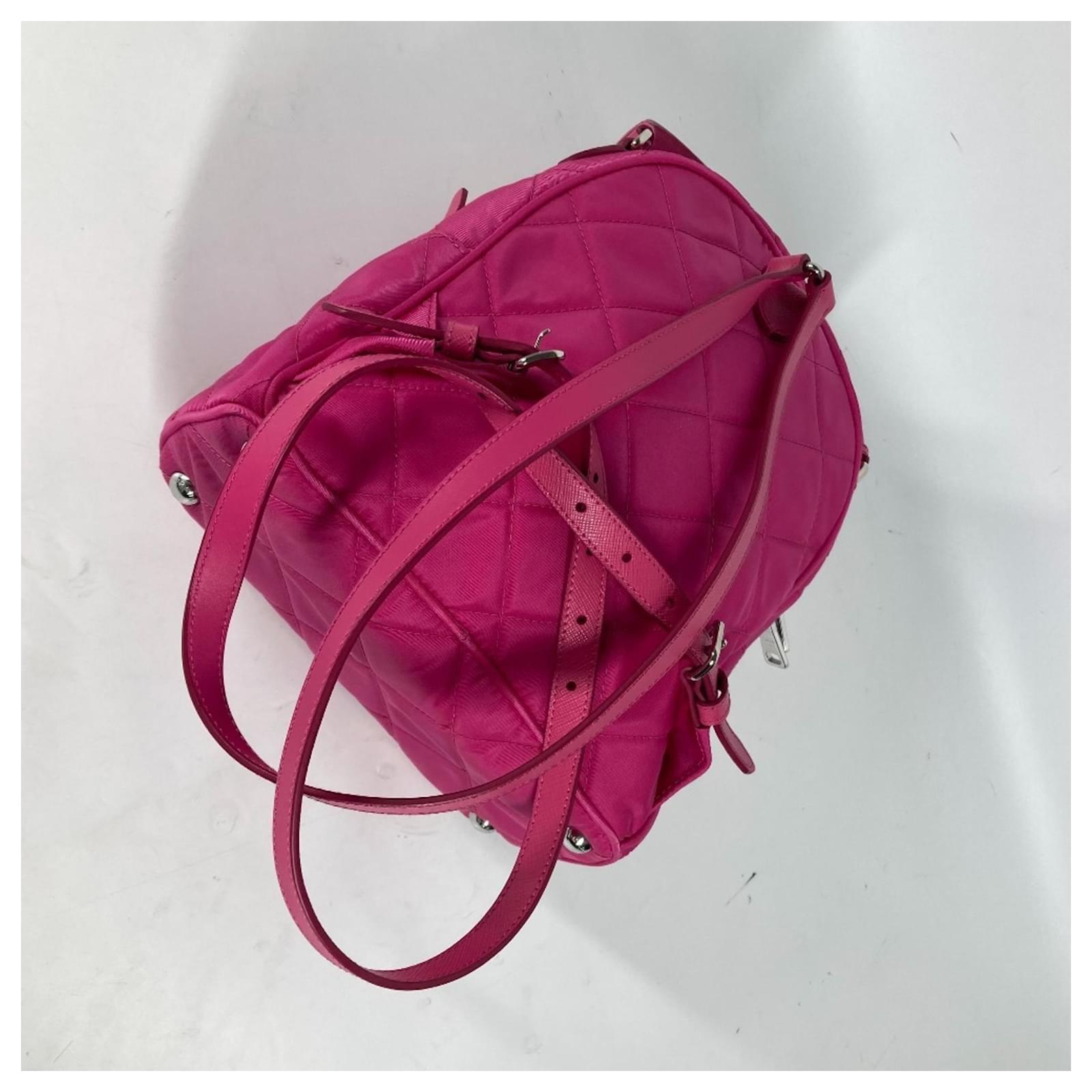 Saffiano Prada 1BZ066 Triangle Plate Quilted Backpack Pink Leather